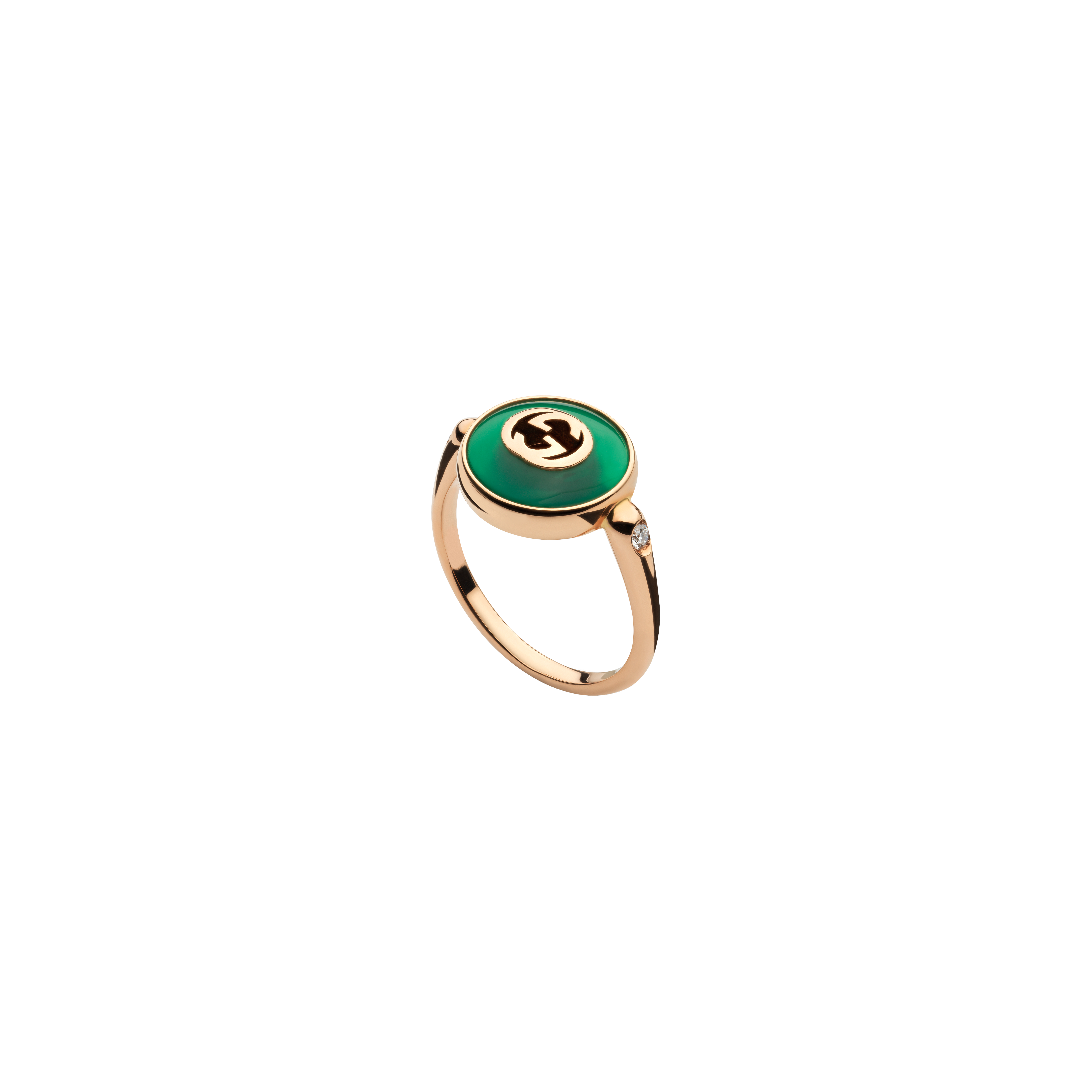 ANELLO GUCCI INTERLOCKING IN ORO ROSA E AGATA VERDE - YBC786547002