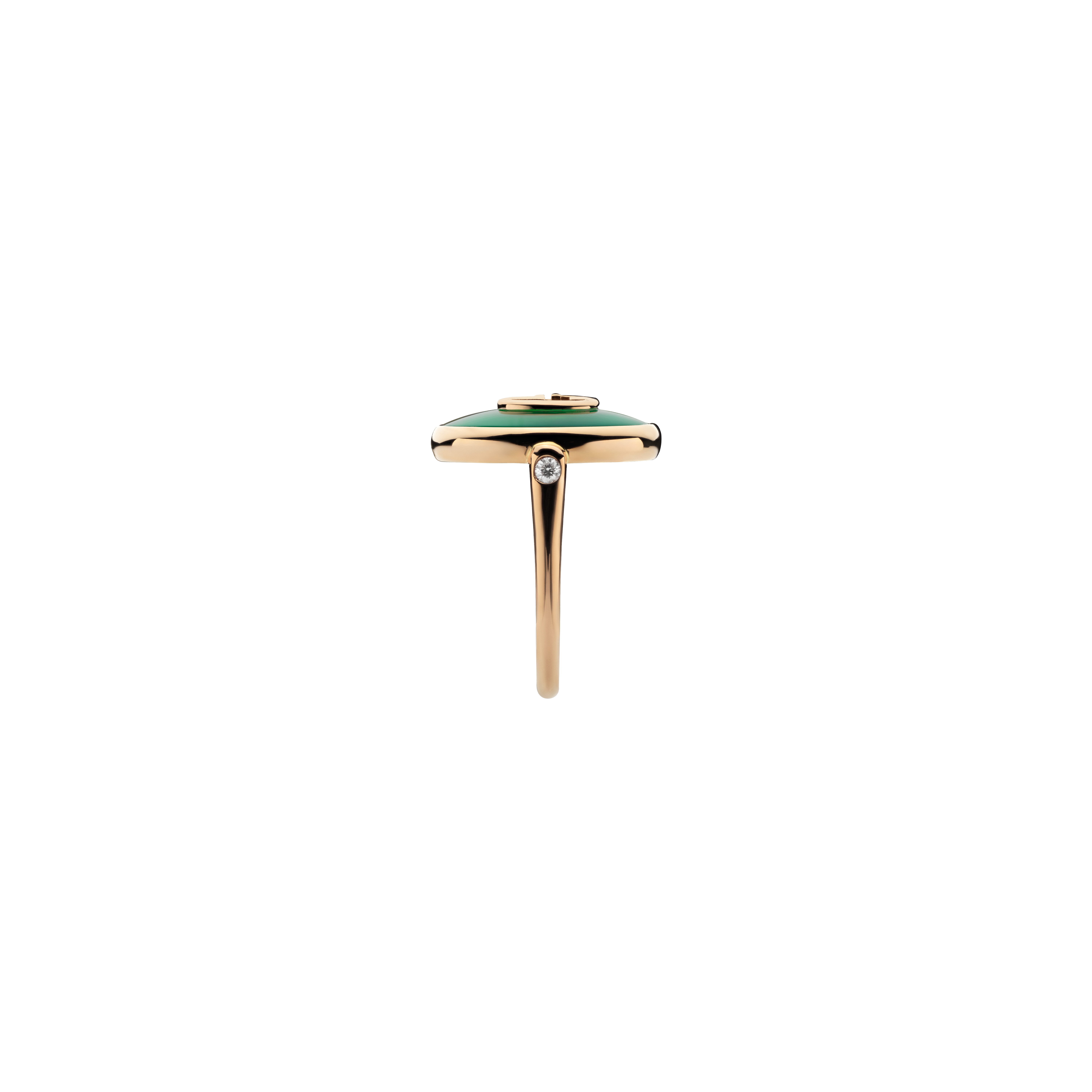 ANELLO GUCCI INTERLOCKING GRANDE IN ORO ROSA E AGATA VERDE - YBC786604002