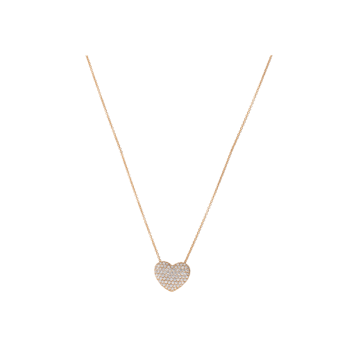 COLLANA IN ORO ROSA CON PENDENTE CUORE BOMBATO IN PAVÉ DI DIAMANTI - 117-C124