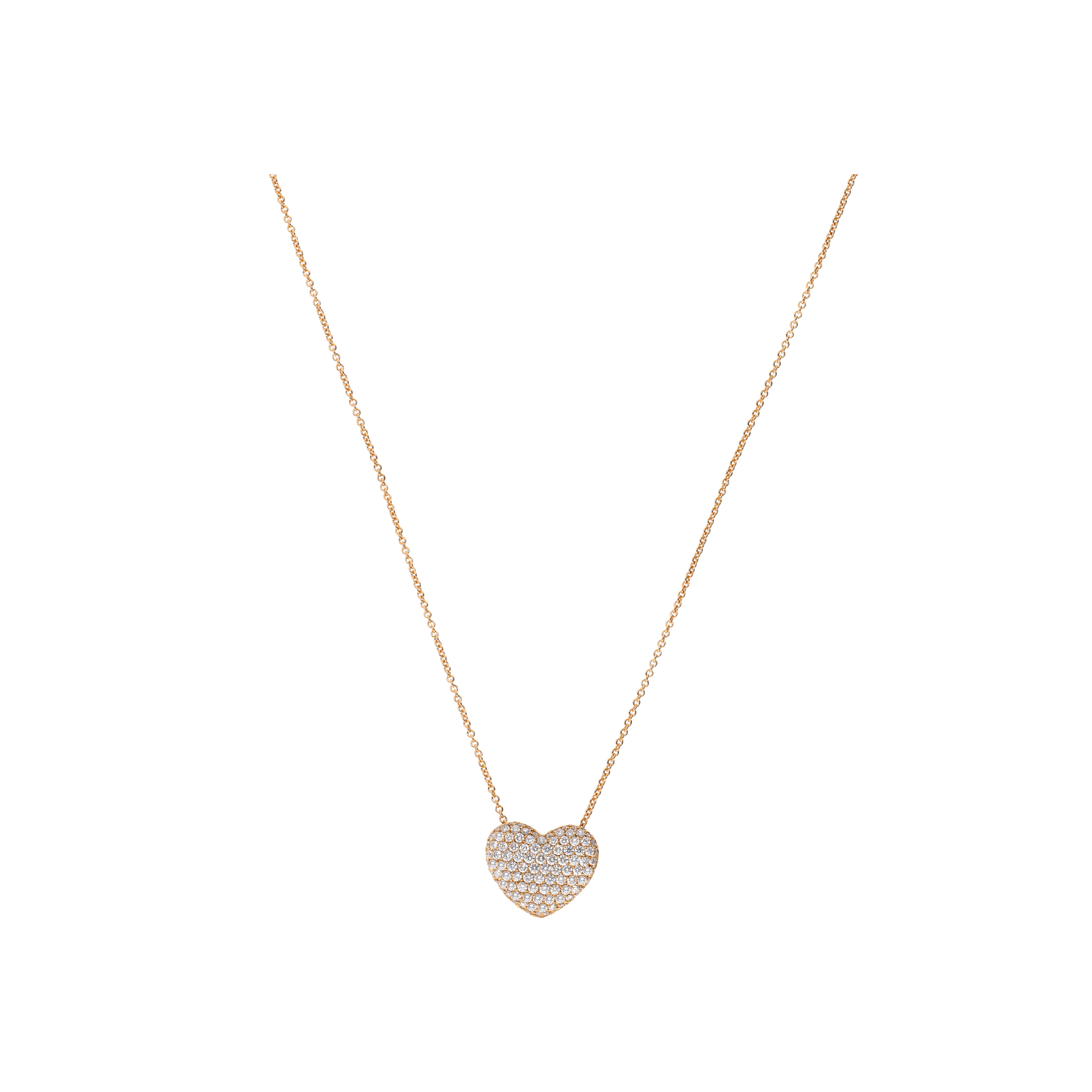 COLLANA IN ORO ROSA CON PENDENTE CUORE BOMBATO IN PAVÉ DI DIAMANTI - 117-C124