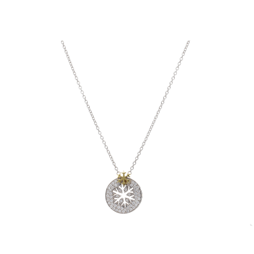 COLLANA FIOCCO DI NEVE IN ORO BIANCO E ORO GIALLO CON PENDENTE FIOCCO DI NEVE TRAFORATO IN PAVÉ DI DIAMANTI - BACO0057