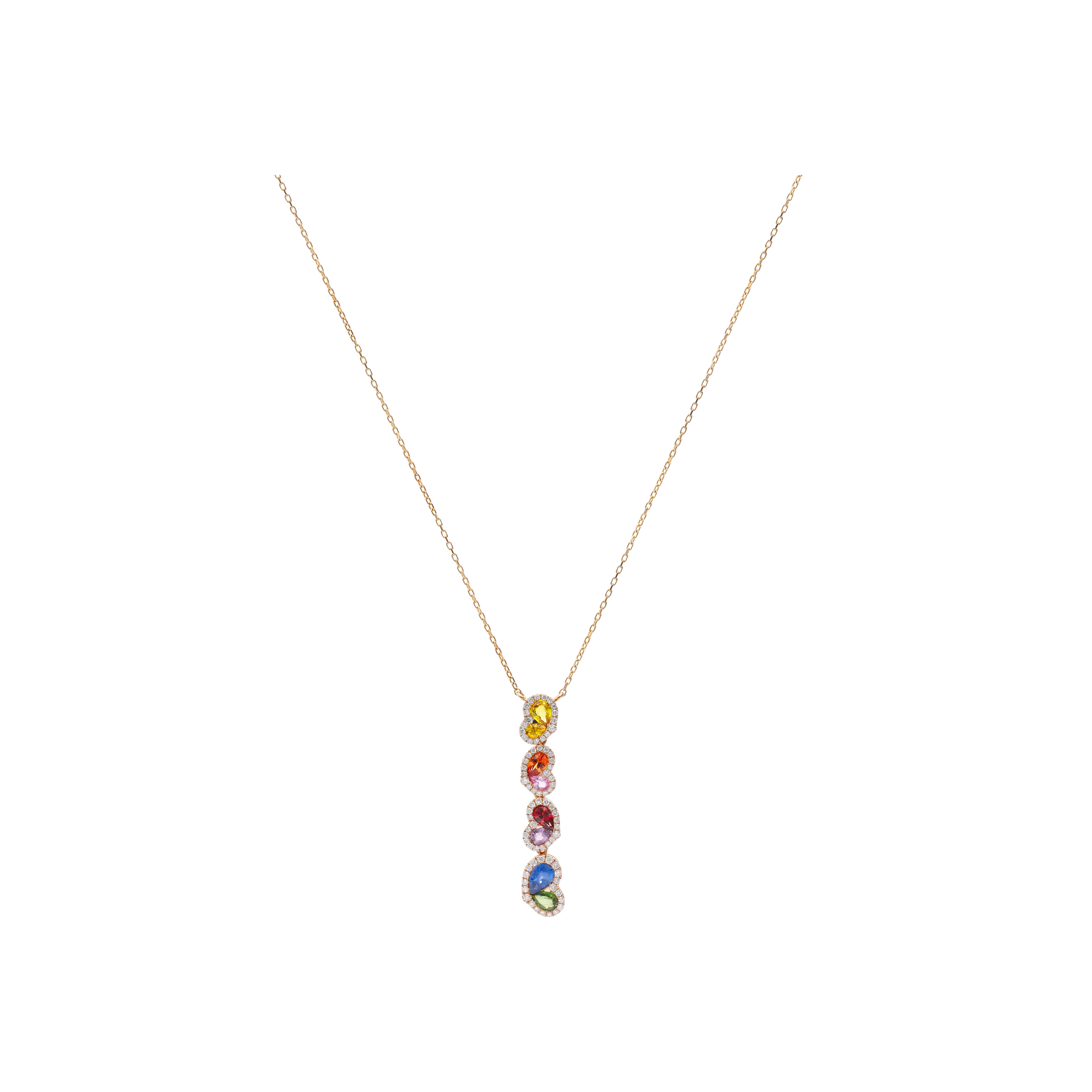 COLLANA IN ORO ROSA CON CUORI PENDENTI DI ZAFFIRI MULTICOLOR E DIAMANTI - AN3712/MS