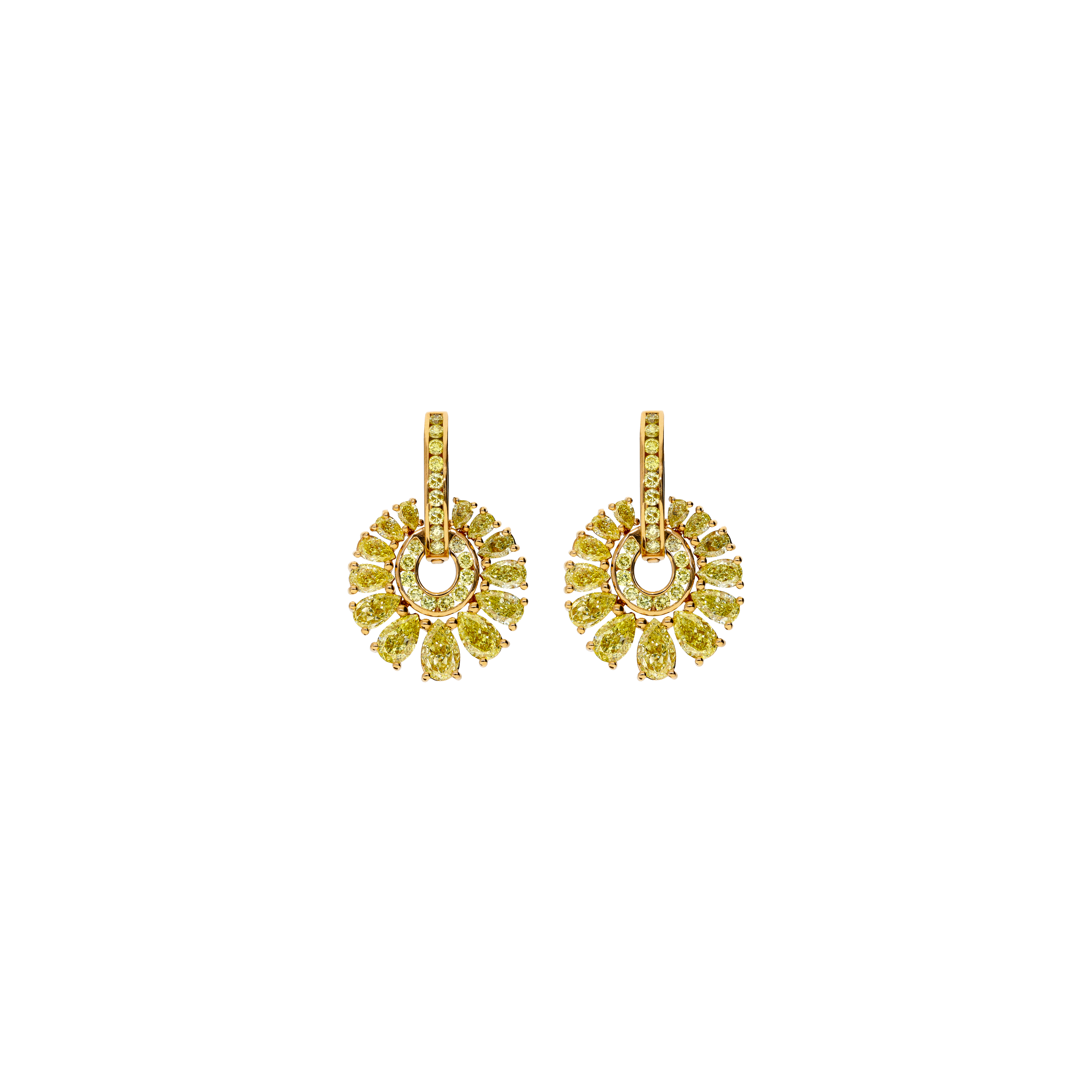 ORECCHINI PENDENTI ROTONDI IN ORO ROSA CON PAVÉ DI DIAMANTI FANCY YELLOW - 372-3736