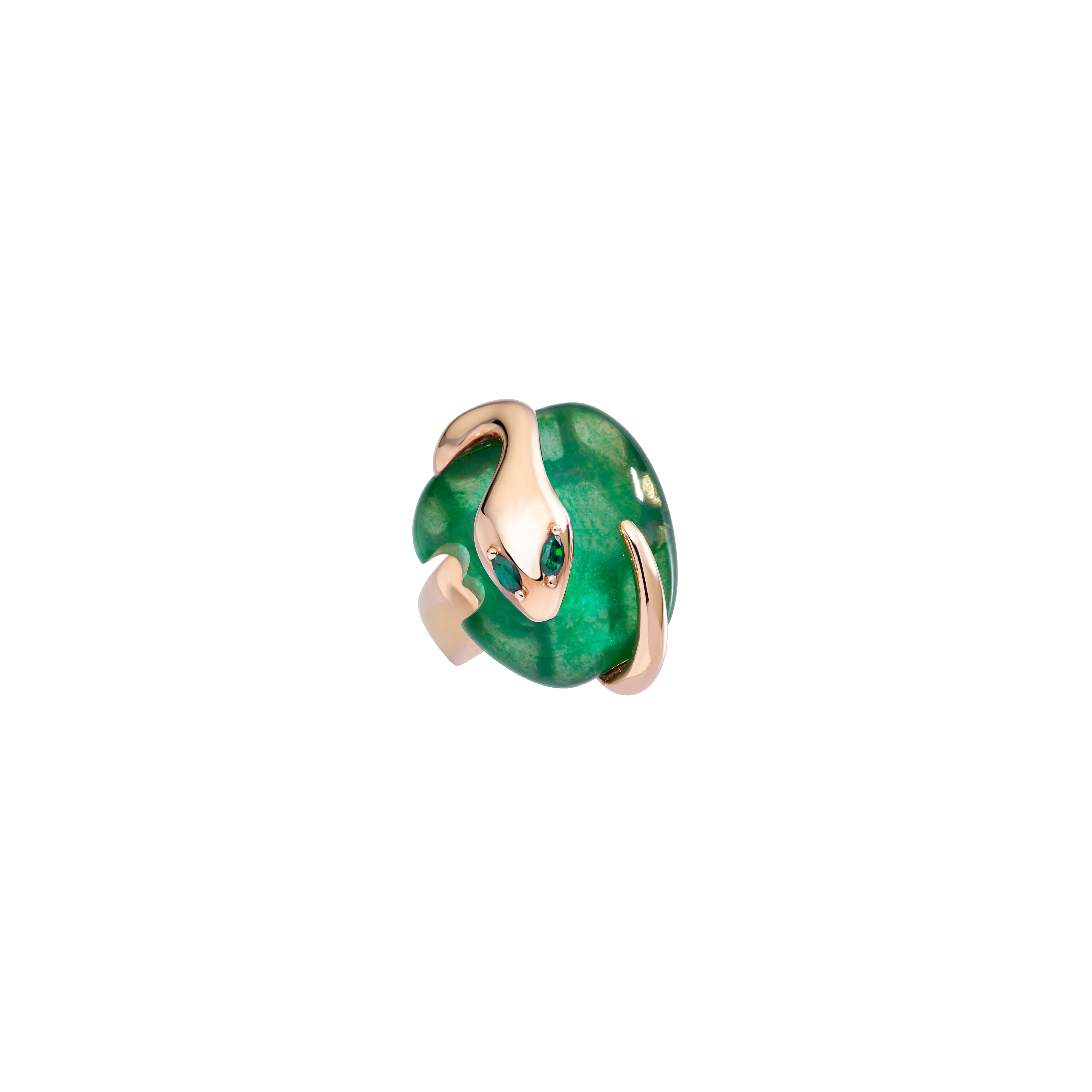 ANELLO MALAFEMMINA IN ORO ROSA 18K, GIADA VERDE E SMERALDI - DMF04ANRRGDSM