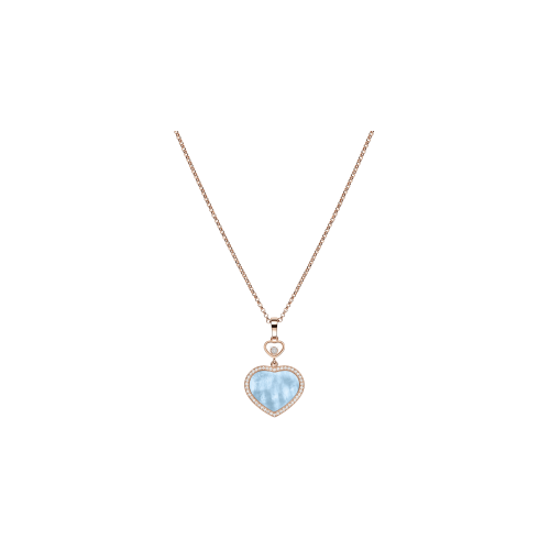 CHOPARD - COLLANA HAPPY HEARTS, ORO ROSA ETICO, DIAMANTI, MADREPERLA TURCHESE - 79A074-5340