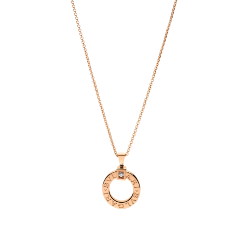 Pendente BVLGARI BVLGARI in oro rosa 18 carati con diamante e catena. Lunghezza 38-45,5 cm - CL854894