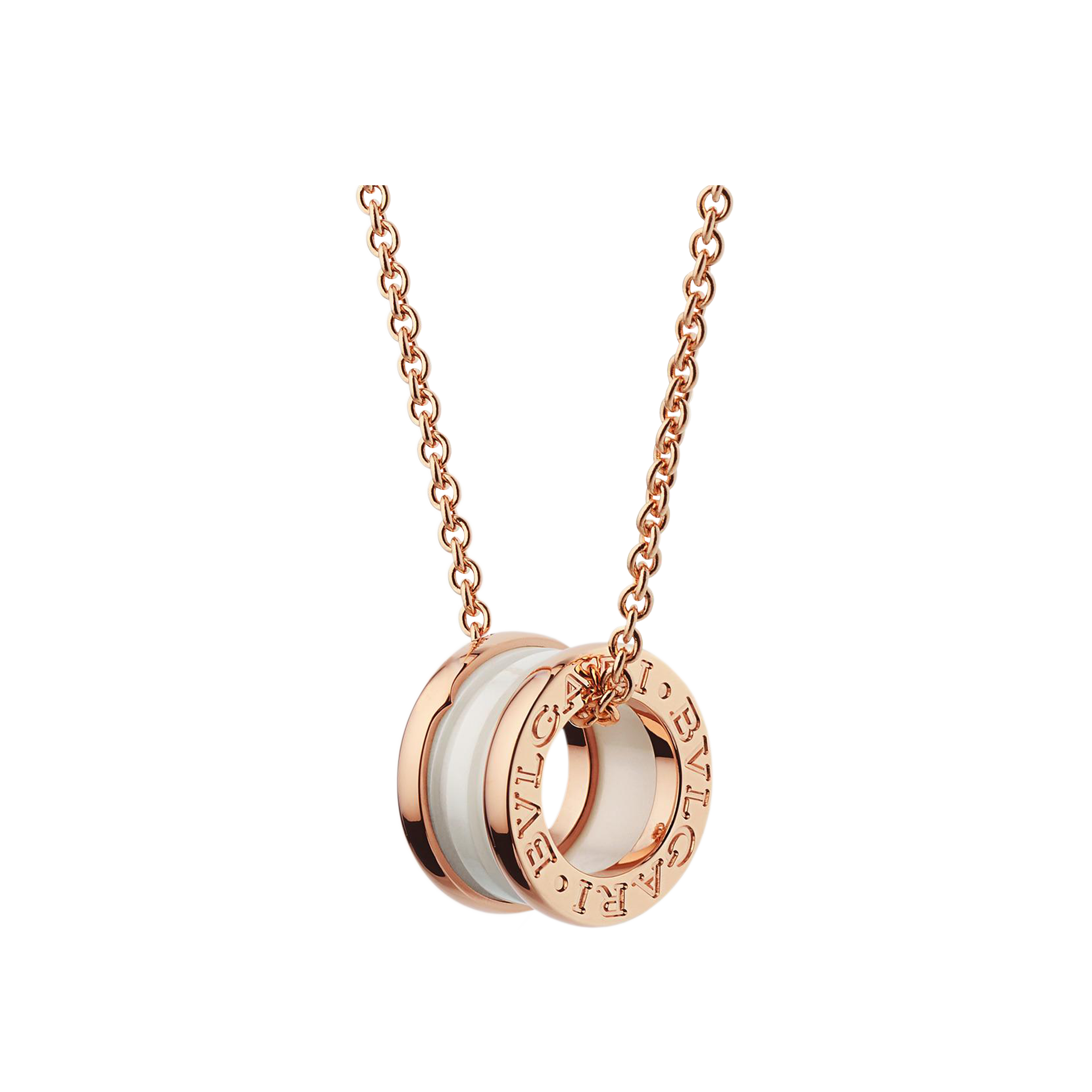 COLLANA B.ZERO1 IN ORO ROSA 18 KT E CERAMICA BIANCA