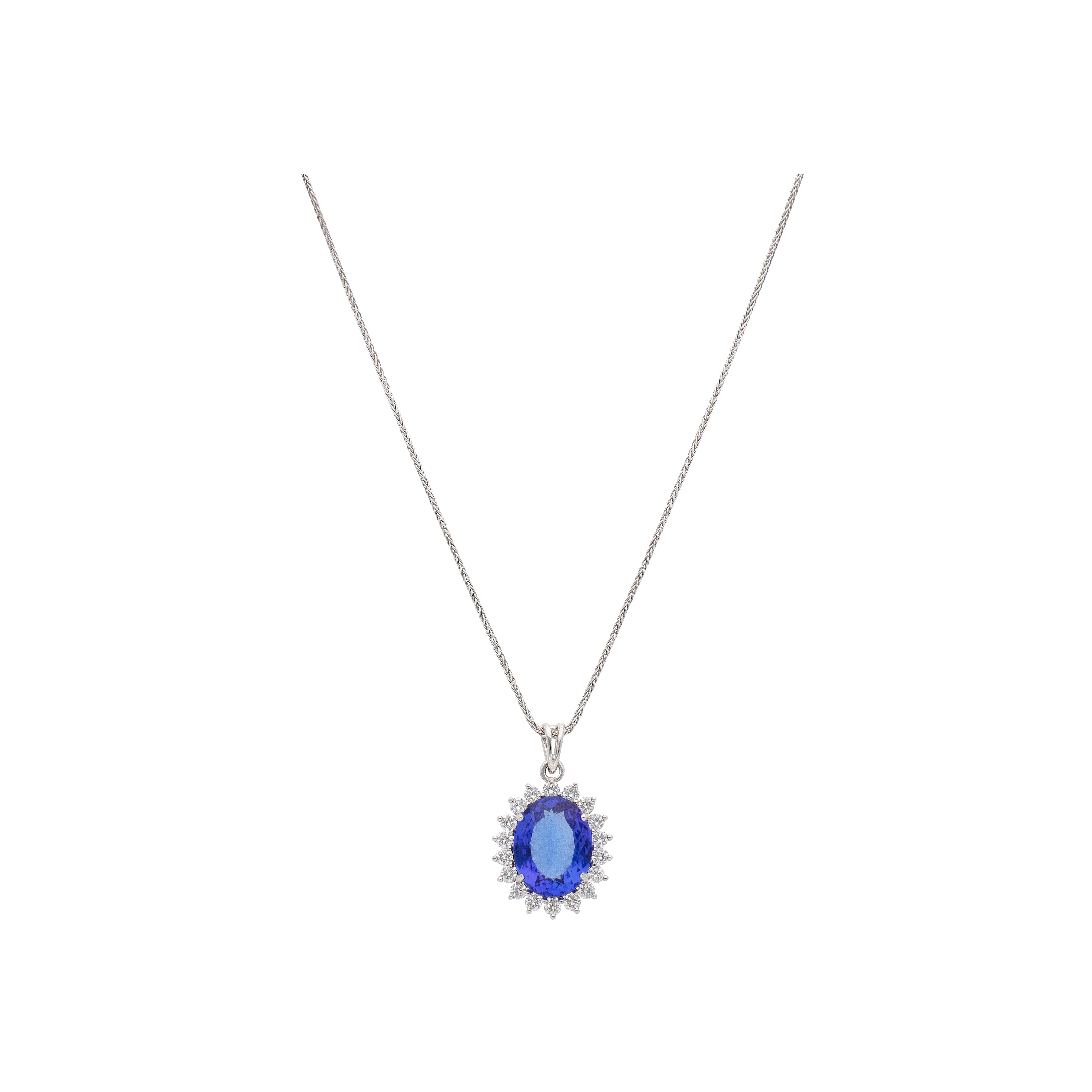 COLLANA IN ORO BIANCO CON PENDENTE TANZANITE E DIAMANTICERTIFICAZIONE SGR - 6587