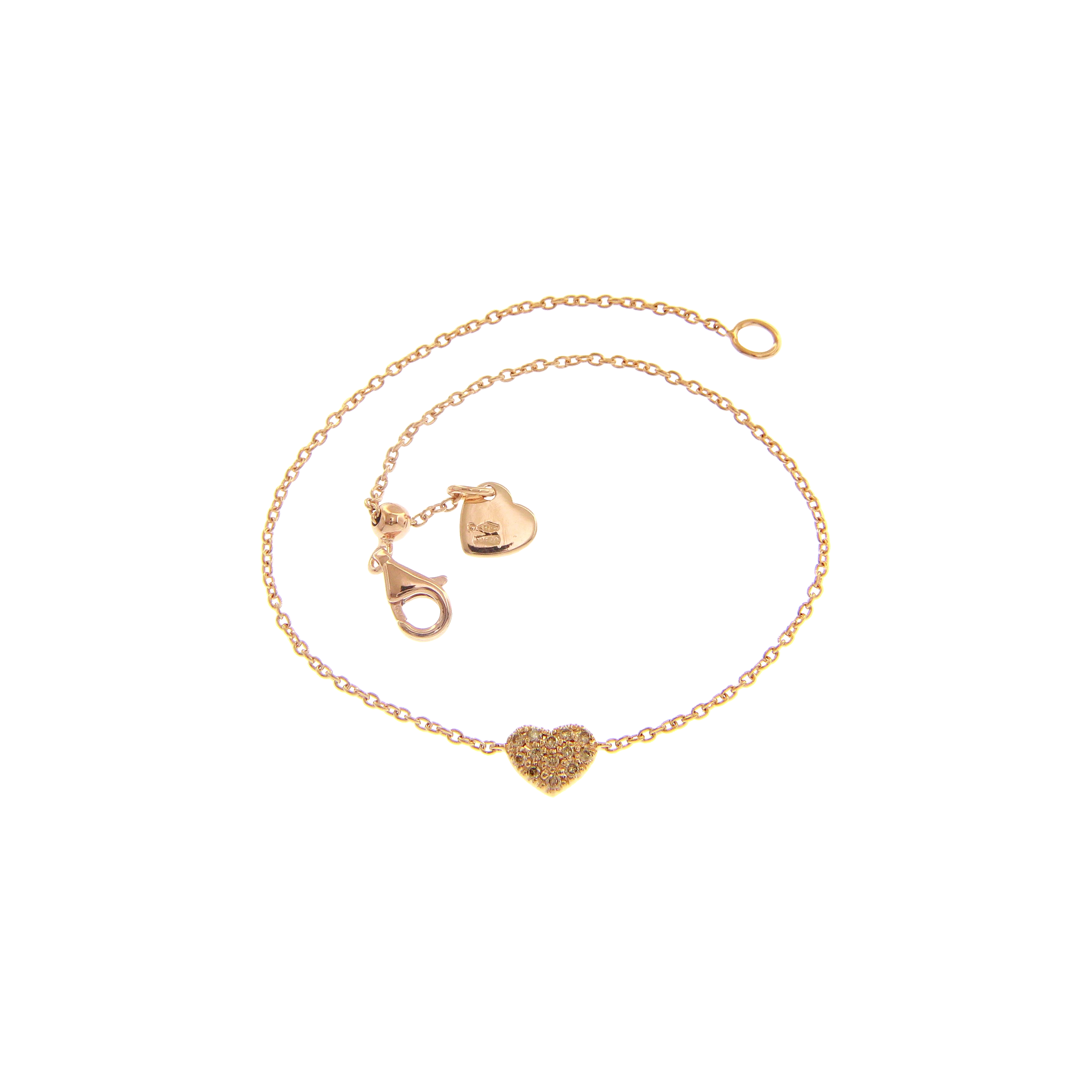 BRACCIALE IN ORO ROSA CON CUORE IN PAVÉ DI DIAMANTI BROWN - 222922