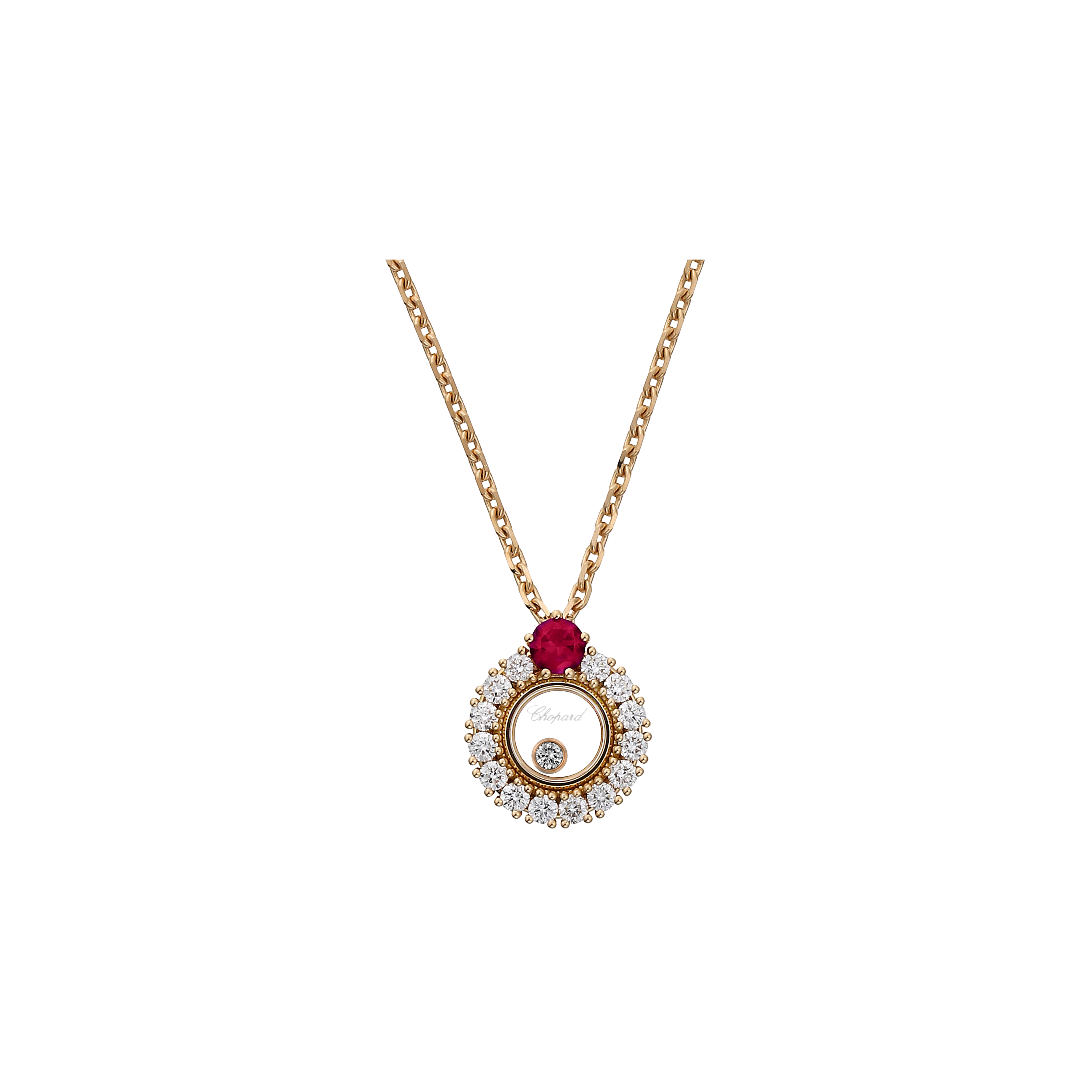 CHOPARD - PENDENTE HAPPY DIAMONDS, ORO ROSA, DIAMANTI, RUBINO - 799466-5791