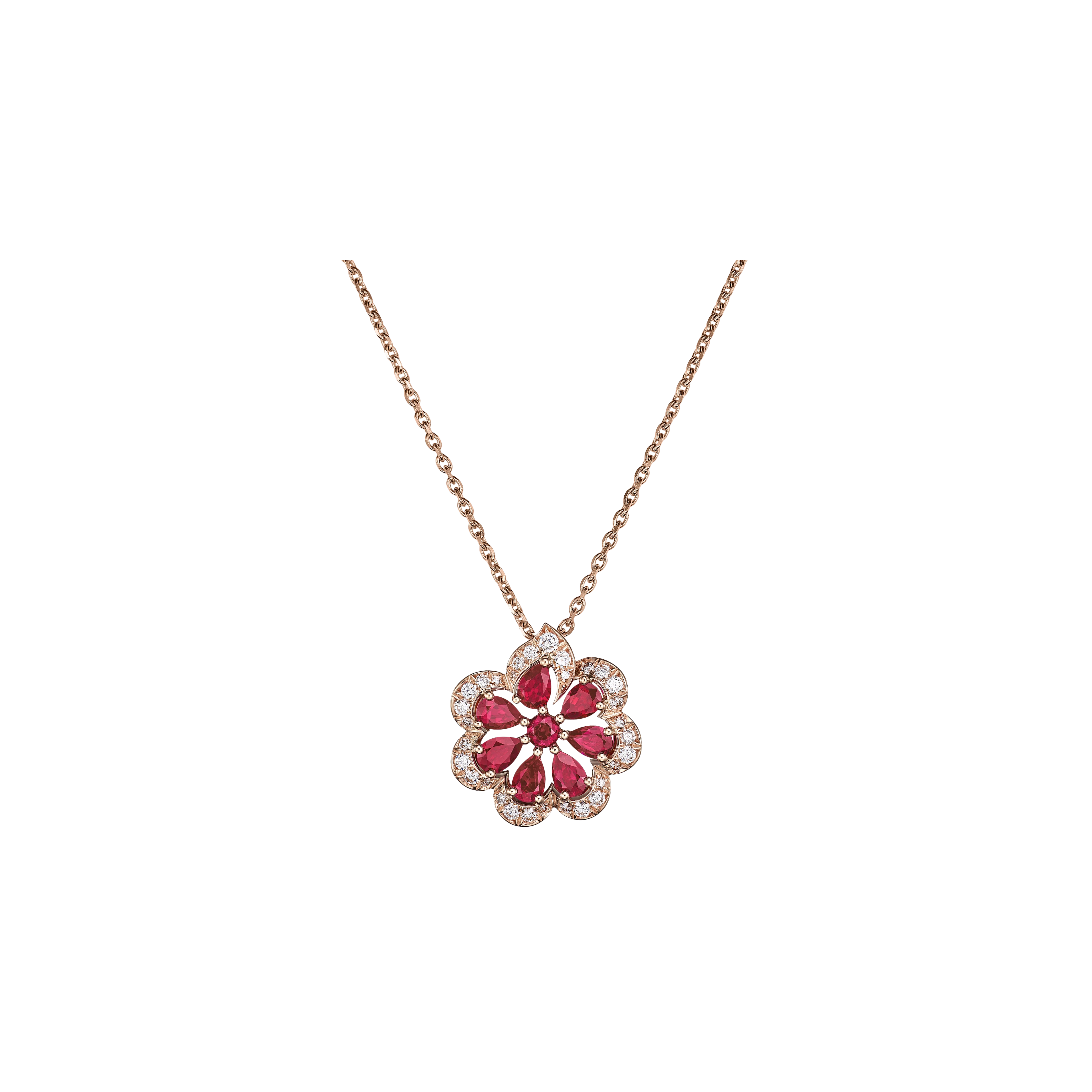 CHOPARD - COLLIER PRECIOUS LACE MINI-FROU-FROU COLLIER, ORO ROSA ETICO, DIAMANTI, RUBINI - 798347-5003