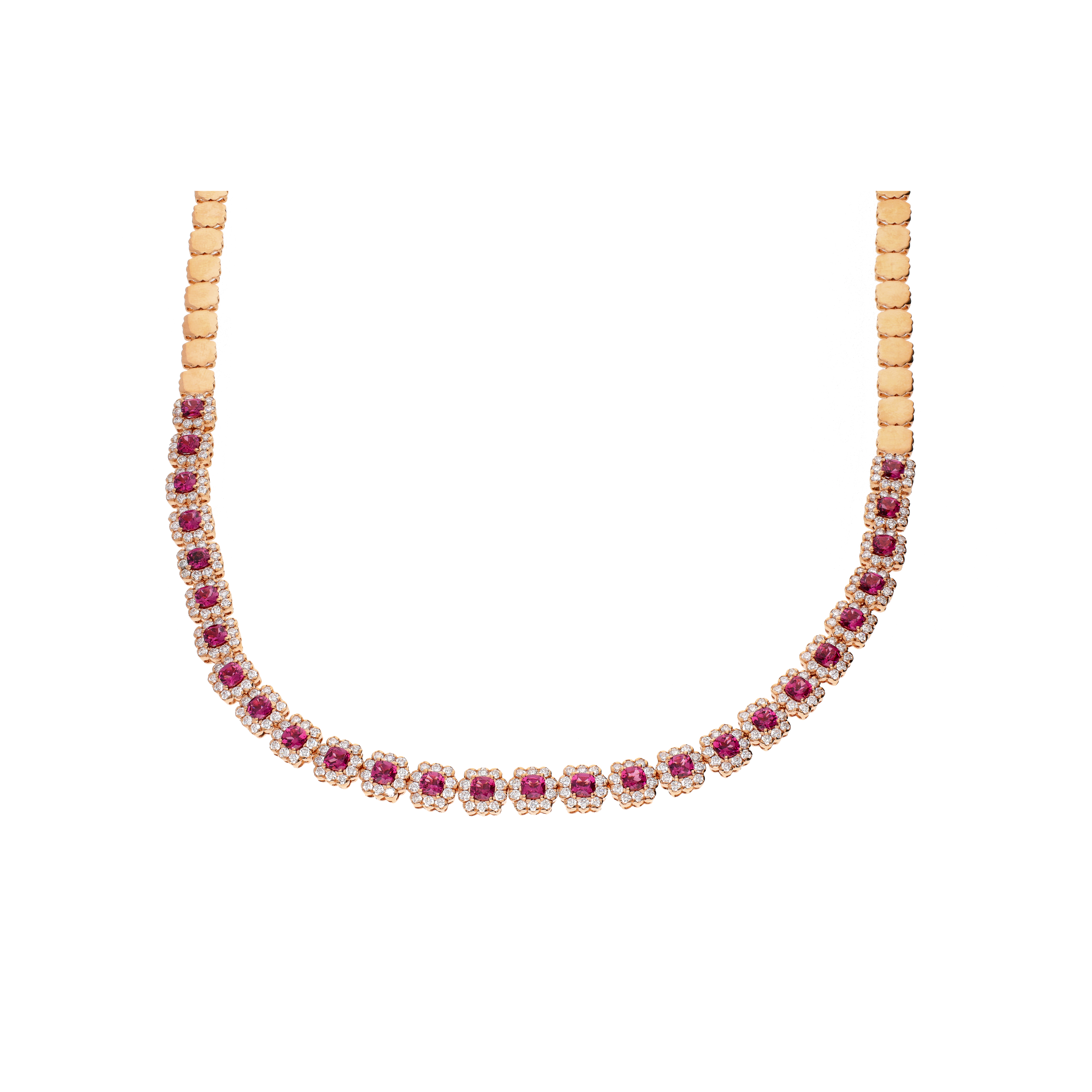 GIROCOLLO IN ORO ROSA CON ROSETTE IN DIAMANTI E RODOLITE - 1GA0030893/3