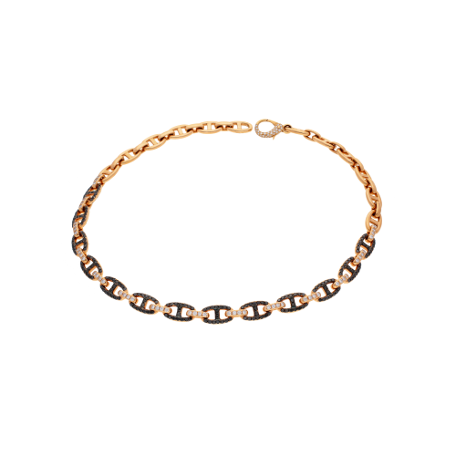 COLLANA MAGLIA MARINA DOUBLE FACE IN ORO ROSA CON PAVÉ DI DIAMANTI BIANCHI  E DIAMANTI NERI - 1GA0030544/45/2