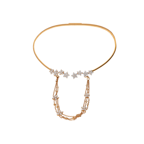 COLLANA RIGIDA IN ORO ROSA CON FIORI IN DIAMANTI E CATENE PENDENTI CON FIORI DIAMANTI - 1GA1790037/1/1