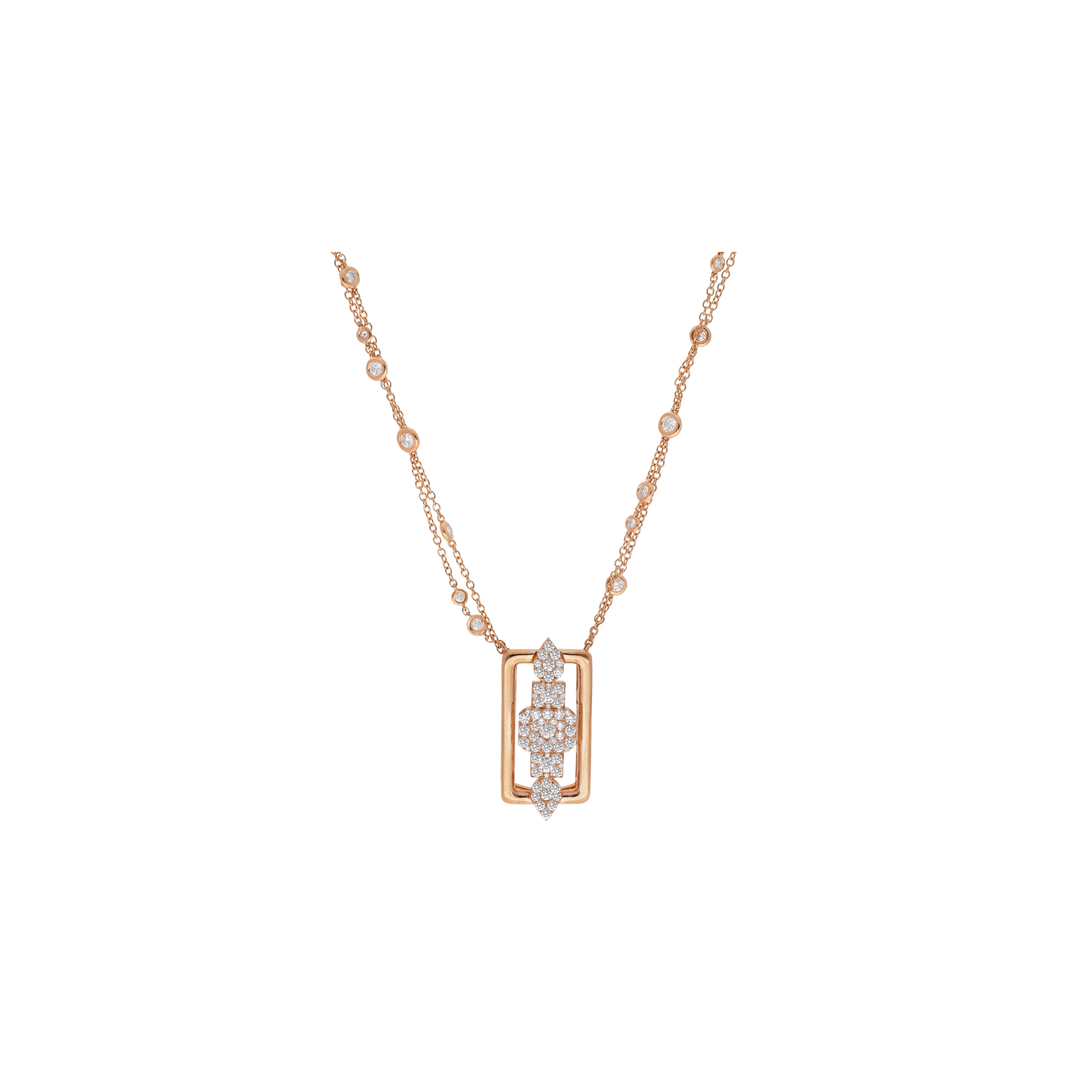 COLLANA A DOPPIO FILO CON DIAMANTI E PENDENTE FANTASIA IN PAVÉ DI DIAMANTI - 1GA0030896/3