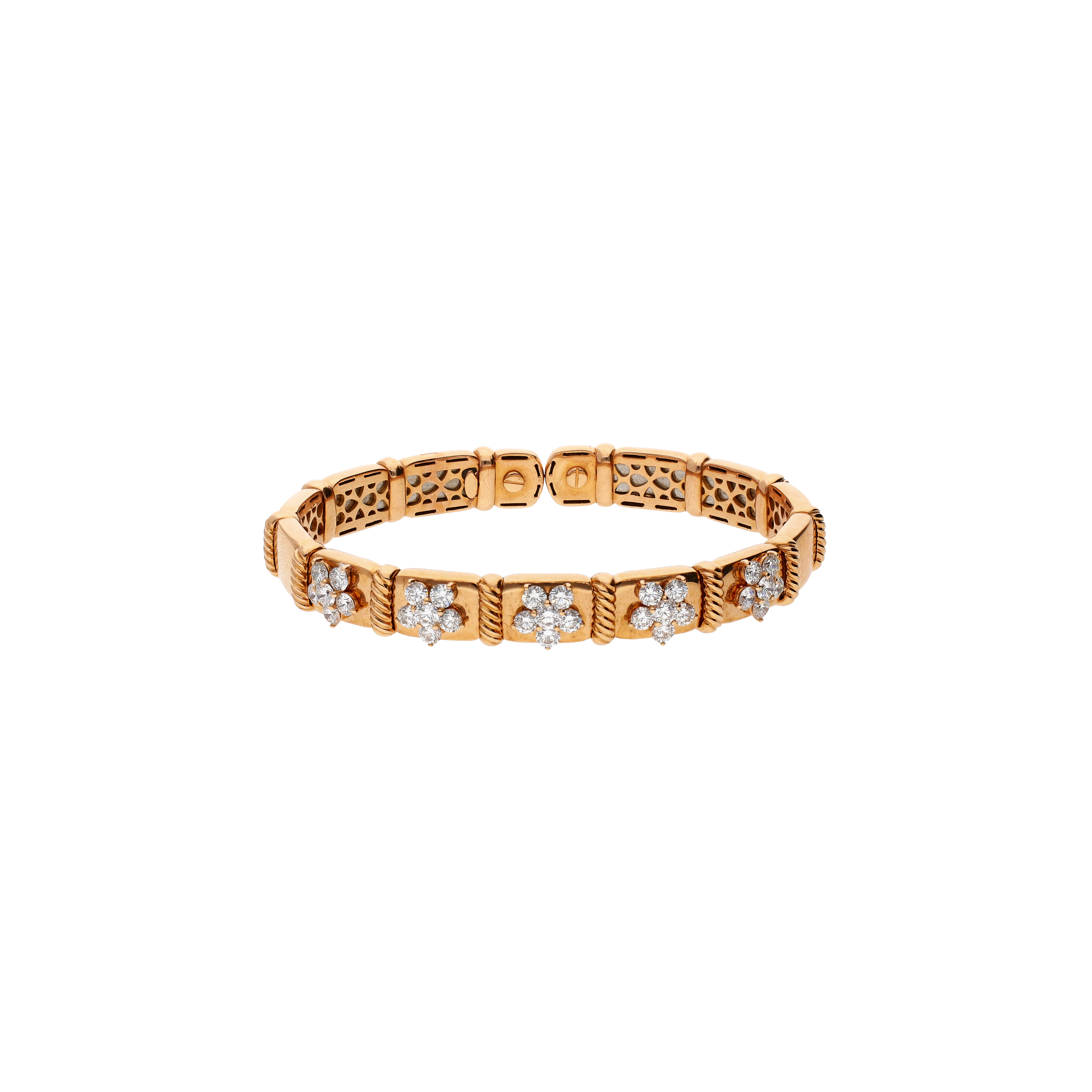 BRACCIALE RIGIDO IN ORO ROSA CON FIORI DI DIAMANTI - 1PU0032231/5