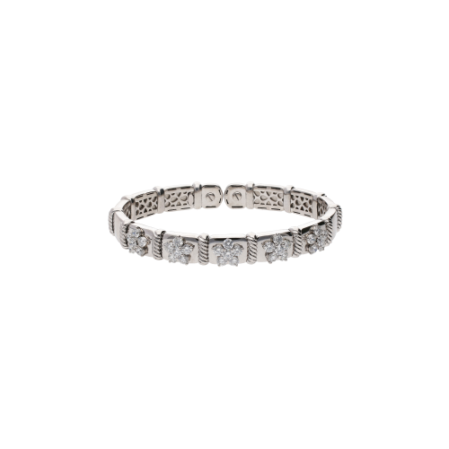 BRACCIALE RIGIDO IN ORO BIANCO CON FIORI DI DIAMANTI - 1PU0032231/1