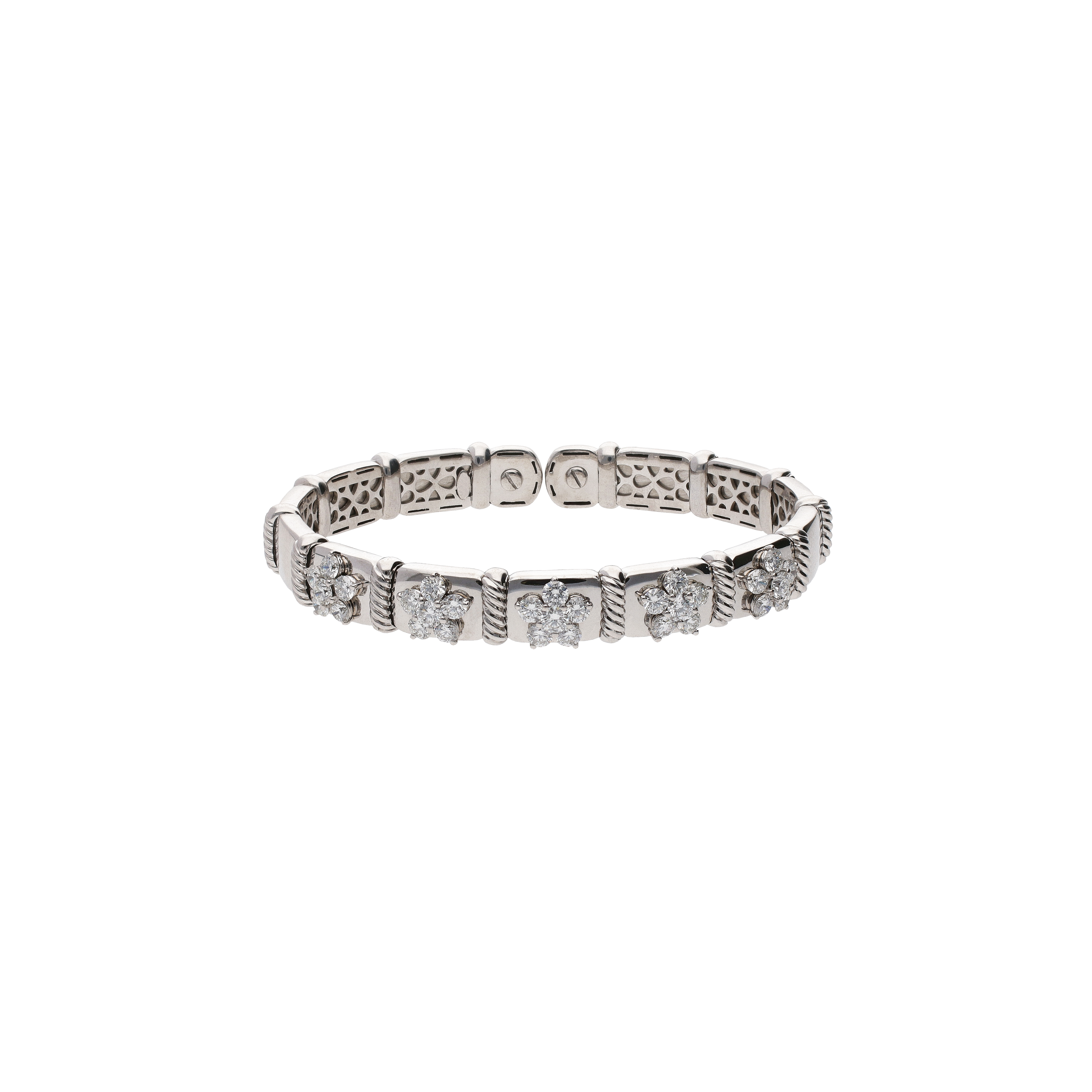 BRACCIALE RIGIDO IN ORO BIANCO CON FIORI DI DIAMANTI - 1PU0032231/1