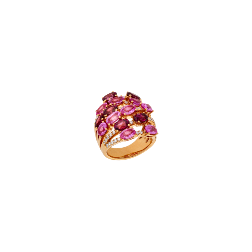 ANELLO IN ORO ROSA CON PAVÉ DI DIAMANTI E FANTASIA DI RODOLITE E ZAFFIRI ROSA - 1AN0271628/2