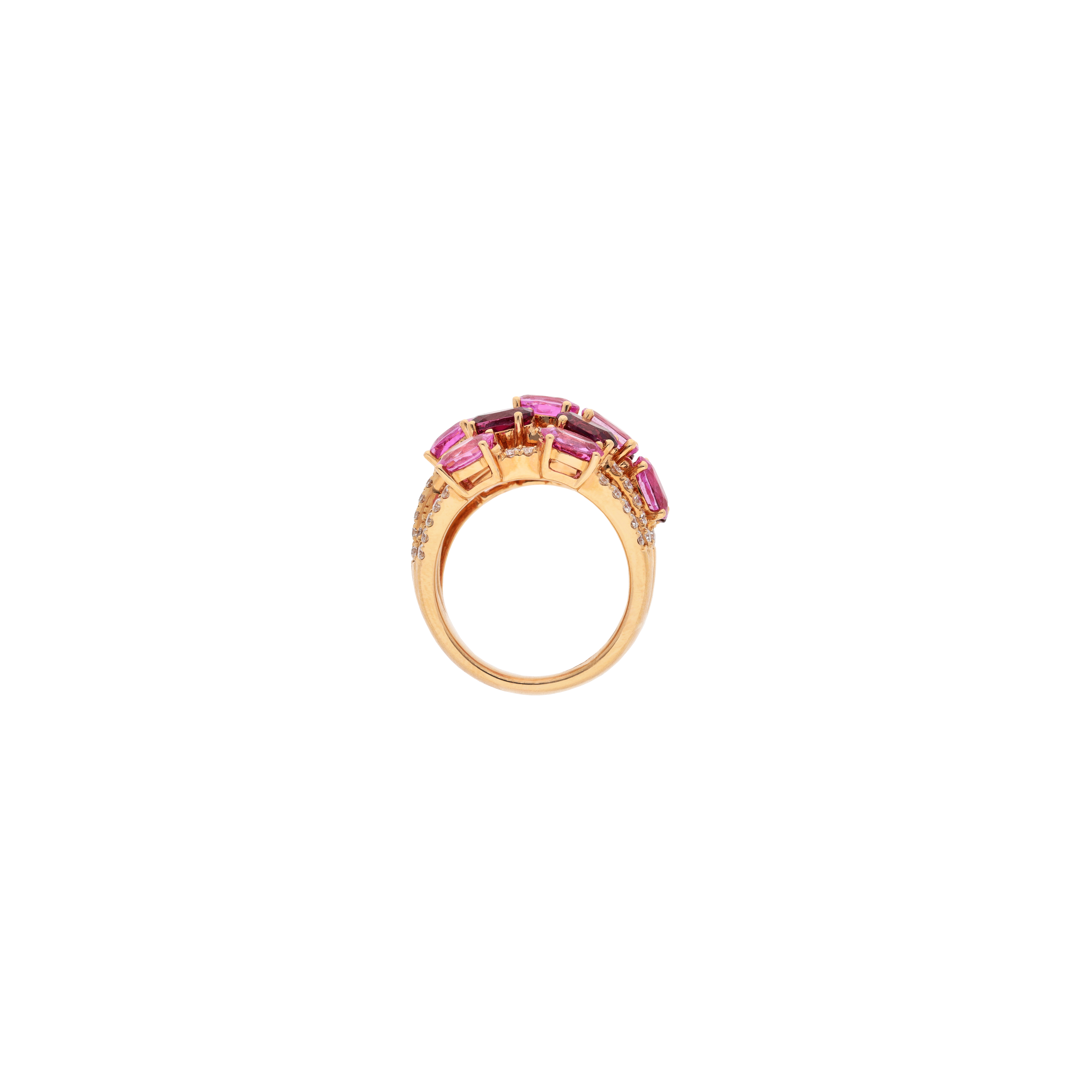 ANELLO IN ORO ROSA CON PAVÉ DI DIAMANTI E FANTASIA DI RODOLITE E ZAFFIRI ROSA - 1AN0271628/2