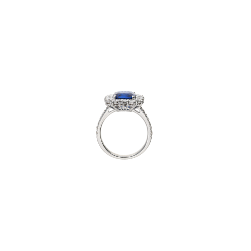 ANELLO IN ORO BIANCO CON ZAFFIRO BLU CERTIFICATO E DIAMANTI CONTORNO E DEMI-GAMBO - 326-CONT-AN