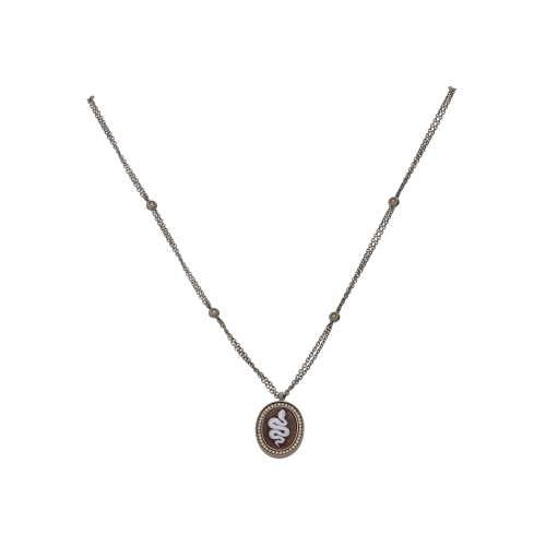 COLLANA IN TITANIO SABBIATO FINE CON CIONDOLO CAMMEO SERPENTE E CONTORNO DI DIAMANTI BROWN - SCO9SDBR