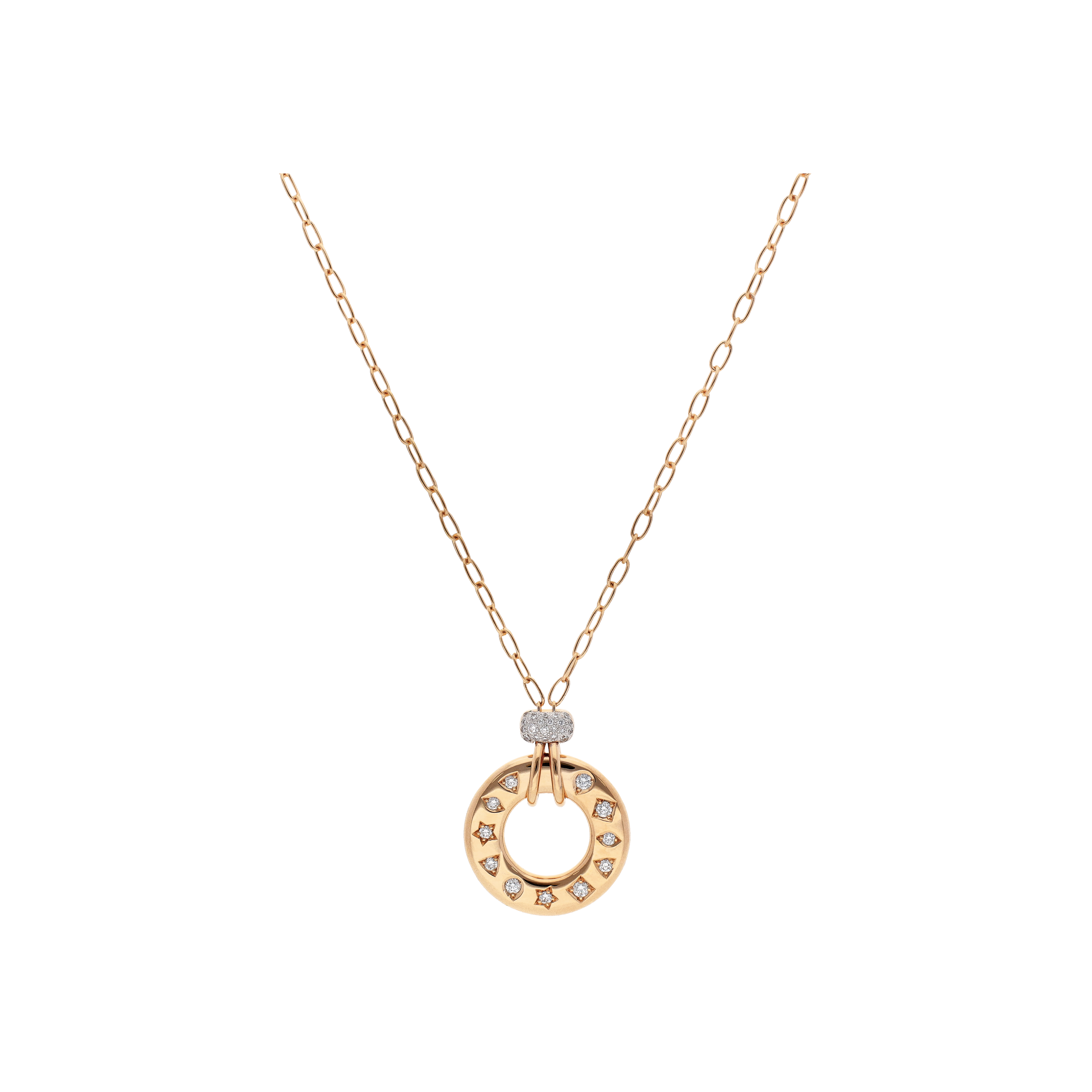 COLLANA CON PENDENTE ICONICA IN ORO ROSA E DIAMANTI - PCC4041O7WHRDB000