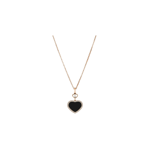 CHOPARD - COLLANA CON PENDENTE HAPPY HEARTS ORO ROSA ETICO, DIAMANTI, ONICE - 79A074-5201