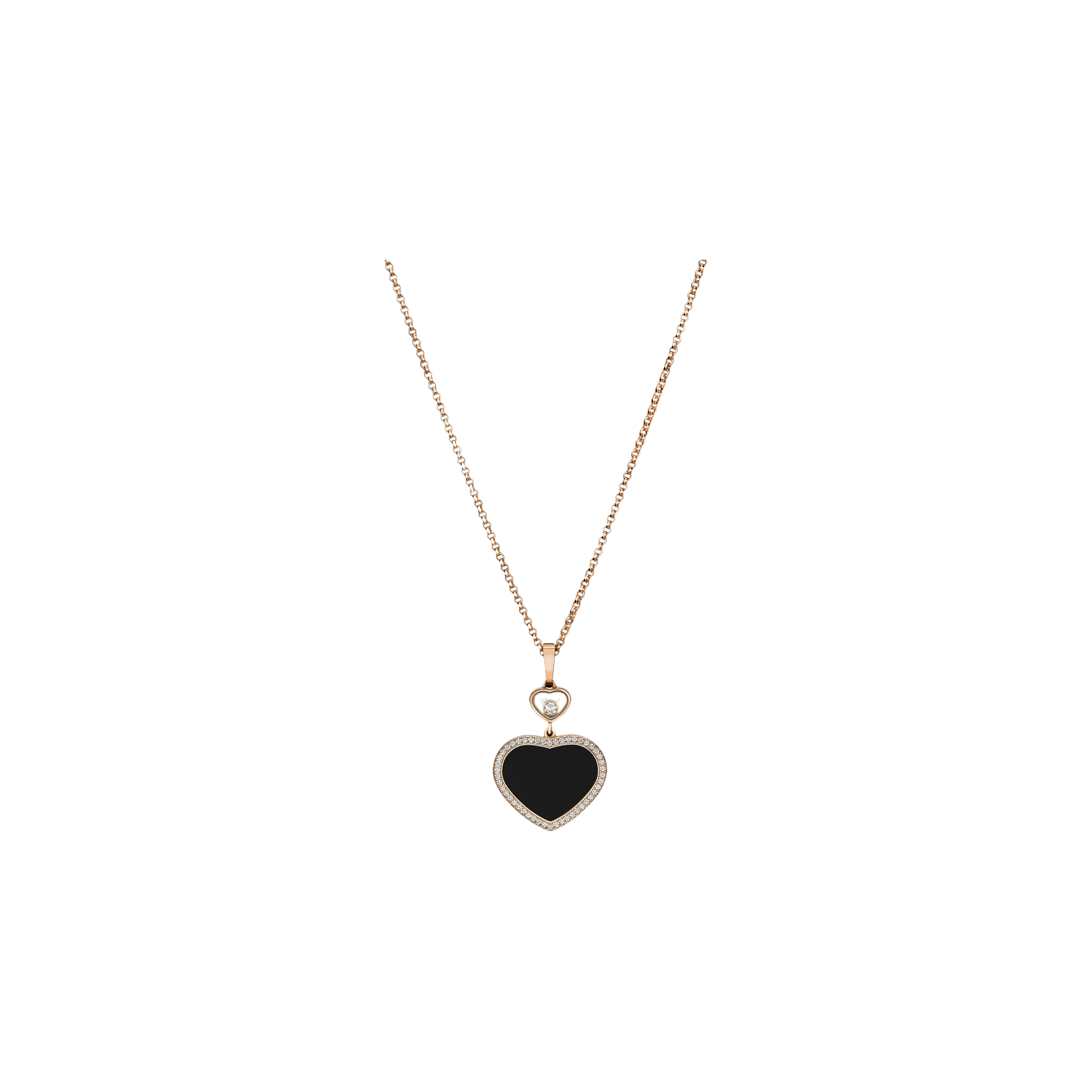 CHOPARD - COLLANA CON PENDENTE HAPPY HEARTS ORO ROSA ETICO, DIAMANTI, ONICE - 79A074 - 5201