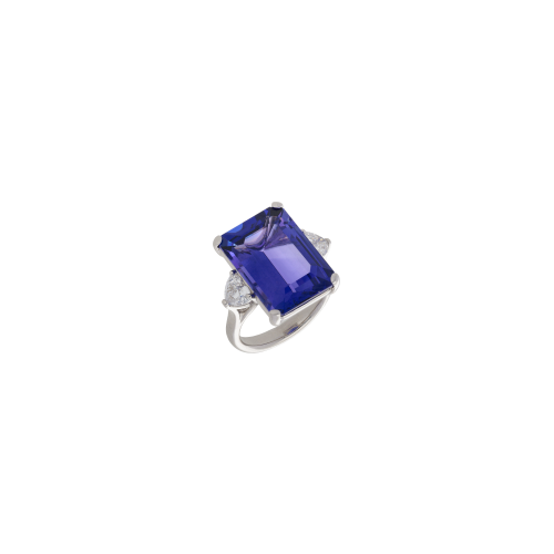 ANELLO IN ORO BIANCO CON TANZANITE E DIAMANTI CUORE - 000-5538NS