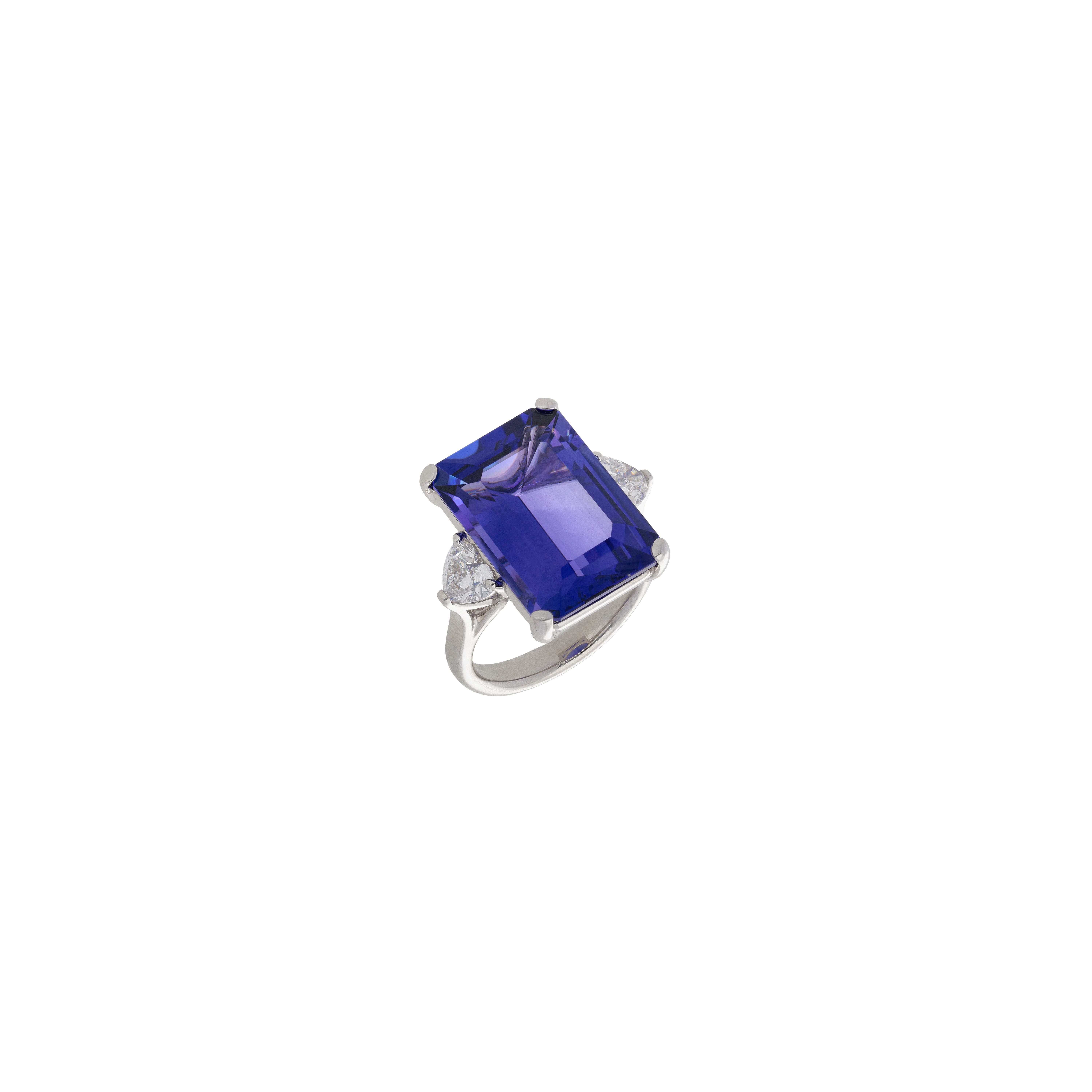 ANELLO IN ORO BIANCO CON TANZANITE E DIAMANTI CUORE - 000-5538NS