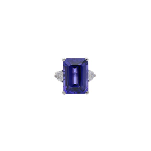 ANELLO IN ORO BIANCO CON TANZANITE E DIAMANTI CUORE - 000-5538NS