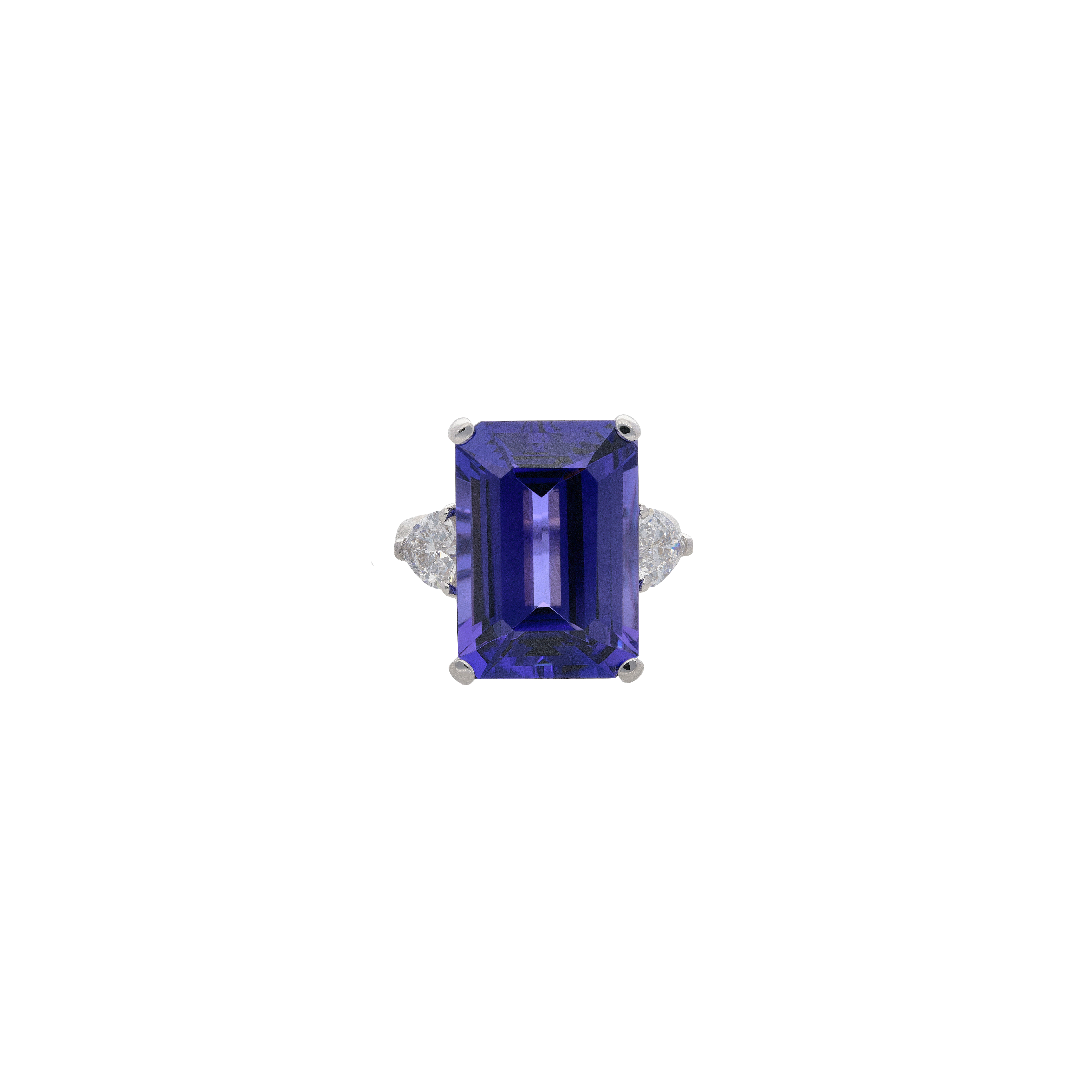 ANELLO IN ORO BIANCO CON TANZANITE E DIAMANTI CUORE - 000-5538NS