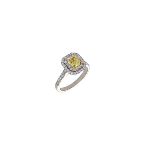 ANELLO SOLITARIO IN ORO BIANCO CON DIAMANTE FANCY YELLOW E PAVÉ DI DIAMANTI BIANCHI - 234-6830