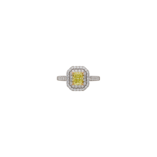 ANELLO SOLITARIO IN ORO BIANCO CON DIAMANTE FANCY YELLOW E PAVÉ DI DIAMANTI BIANCHI - 234-6830