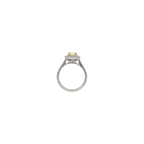 ANELLO SOLITARIO IN ORO BIANCO CON DIAMANTE FANCY YELLOW E PAVÉ DI DIAMANTI BIANCHI - 234-6830