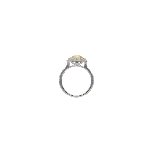 ANELLO SOLITARIO IN ORO BIANCO CON DIAMANTE FANCY YELLOW E PAVÉ DI DIAMANTI BIANCHI - 372-3497