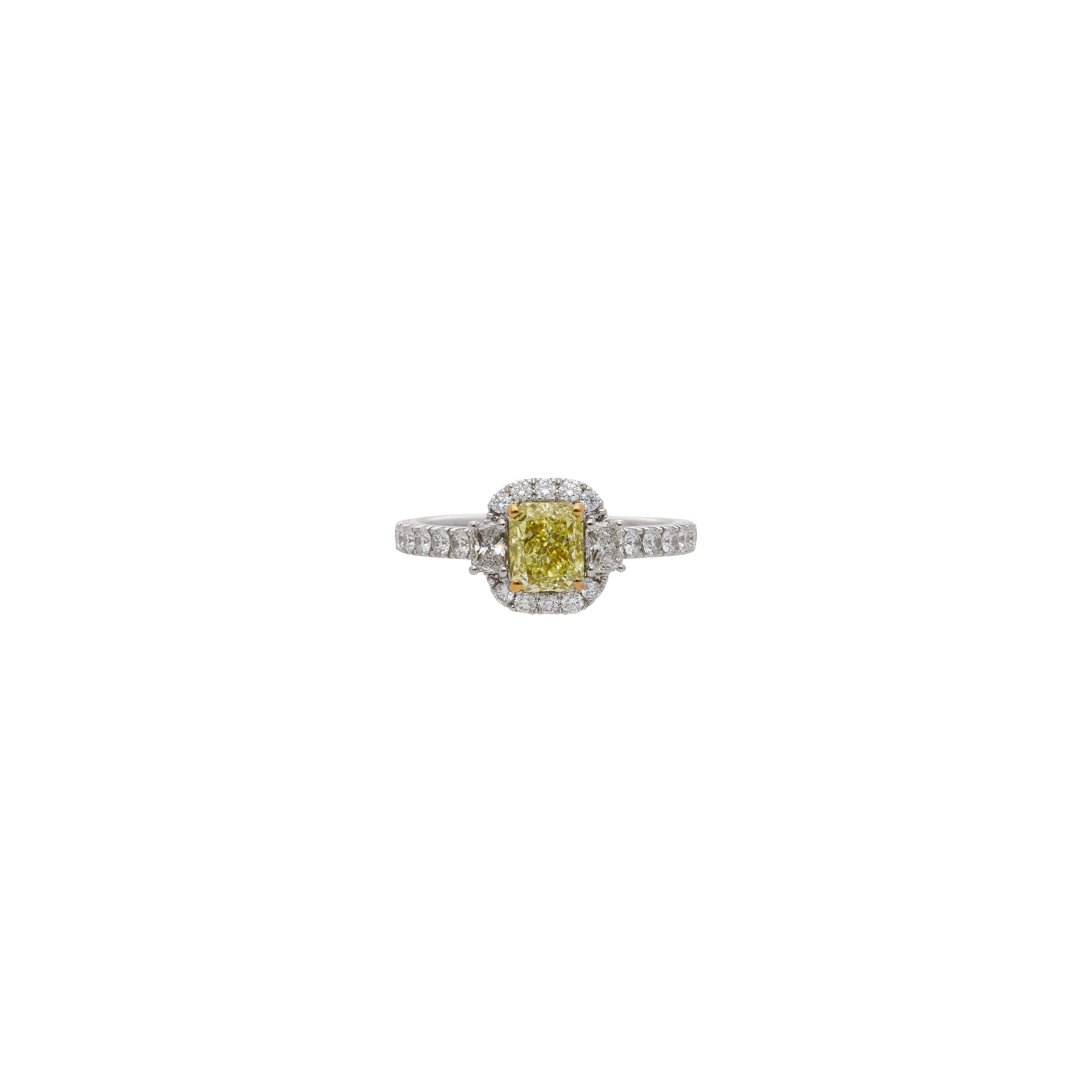 ANELLO SOLITARIO IN ORO BIANCO CON DIAMANTE FANCY YELLOW E PAVÉ DI DIAMANTI BIANCHI - 000-4935-326