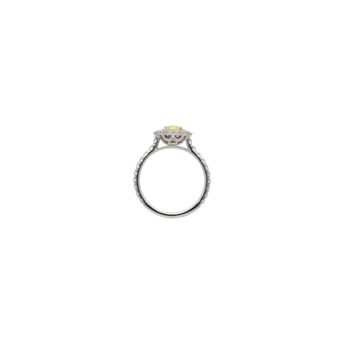 ANELLO SOLITARIO IN ORO BIANCO CON DIAMANTE FANCY YELLOW E PAVÉ DI DIAMANTI BIANCHI - 000-4935-326