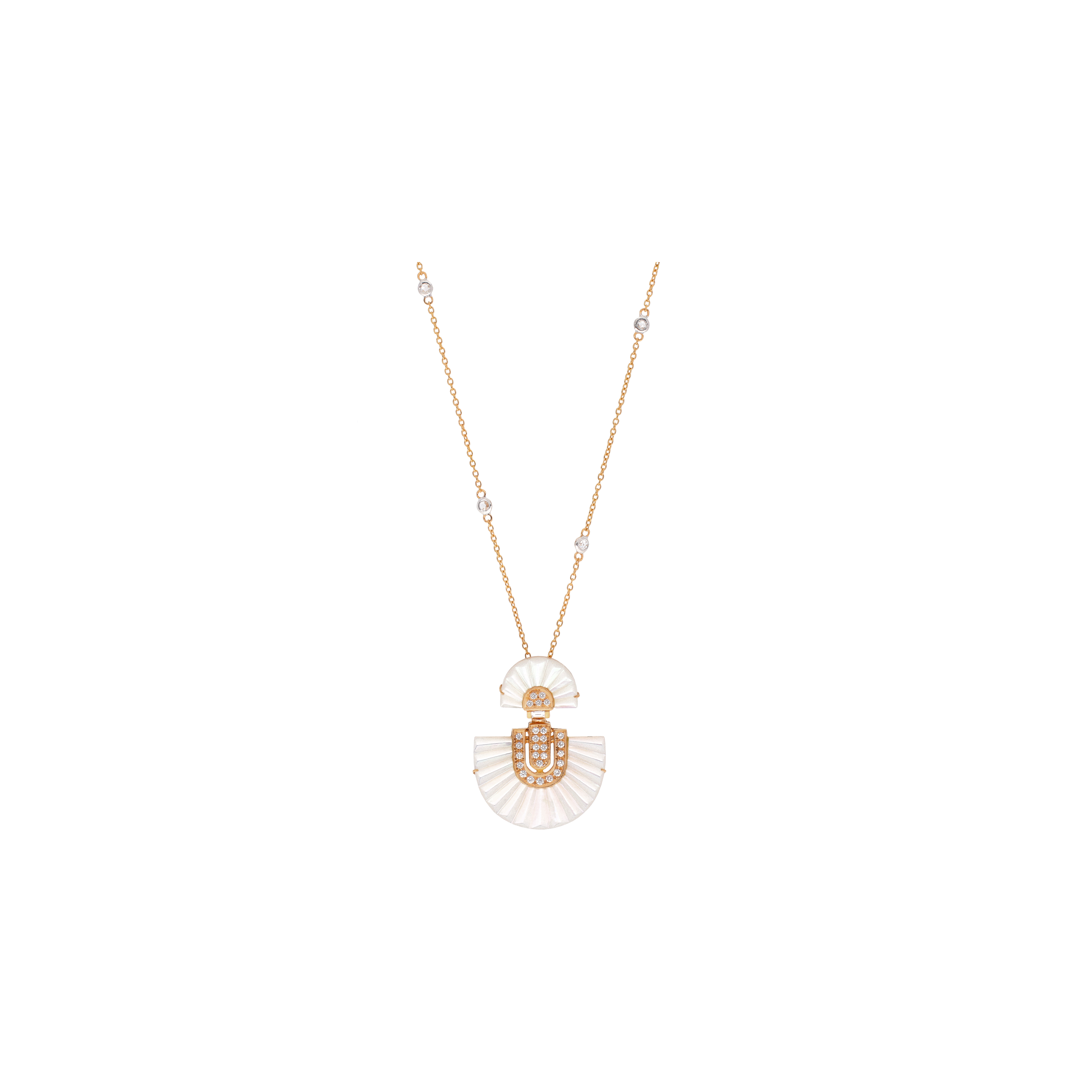 COLLANA IN ORO ROSA CON PENDENTE IN MADREPERLA E DIAMANTI - QNKG04099DMPP