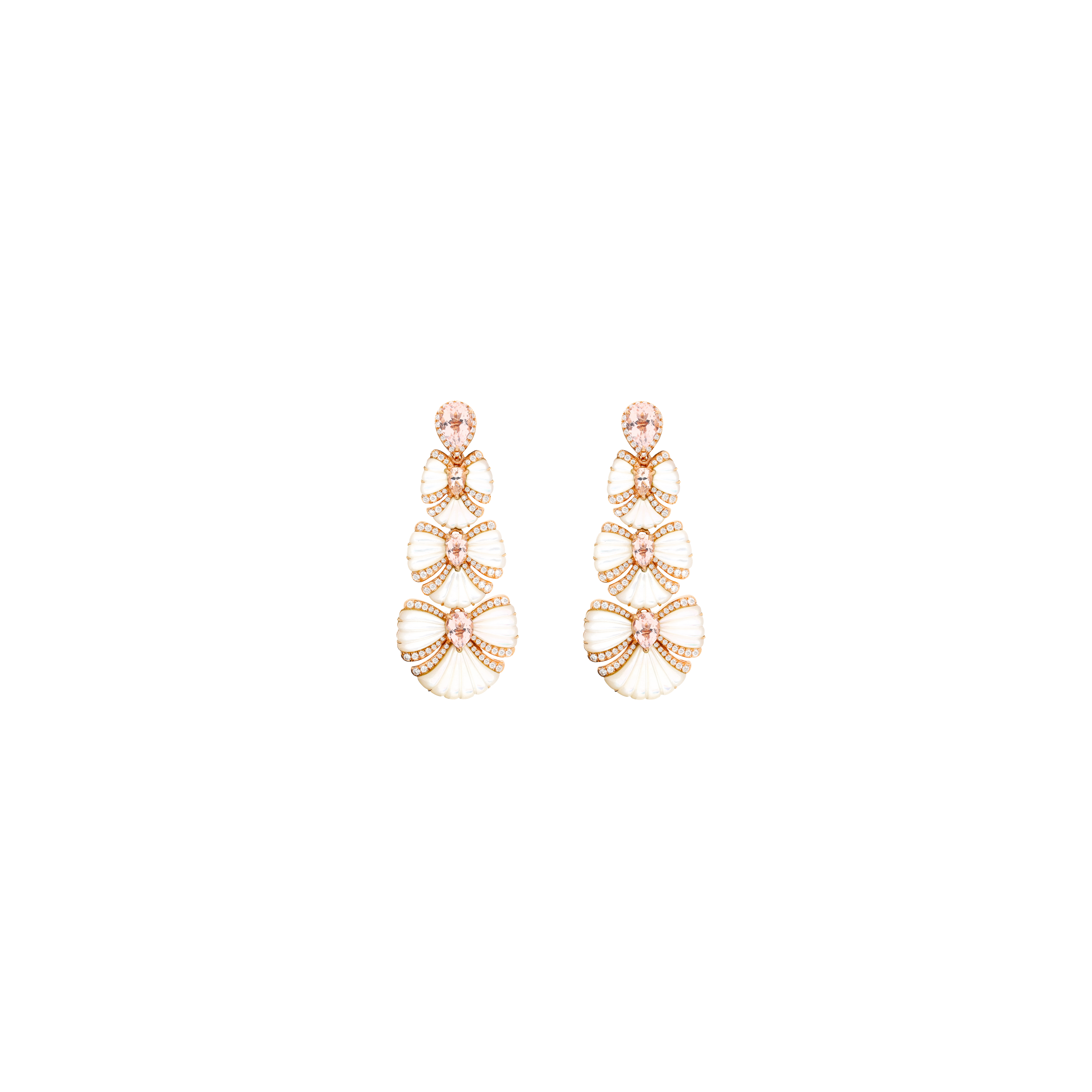 ORECCHINI PENDENTI IN ORO ROSA CON DIAMANTI, MORGANITE, MADREPERLA - QEKG05403DMPMOP