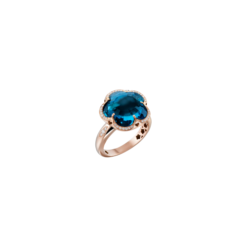 ANELLO BON TON IN ORO ROSA CON TOPAZIO BLU LONDON E DIAMANTI - 15241R