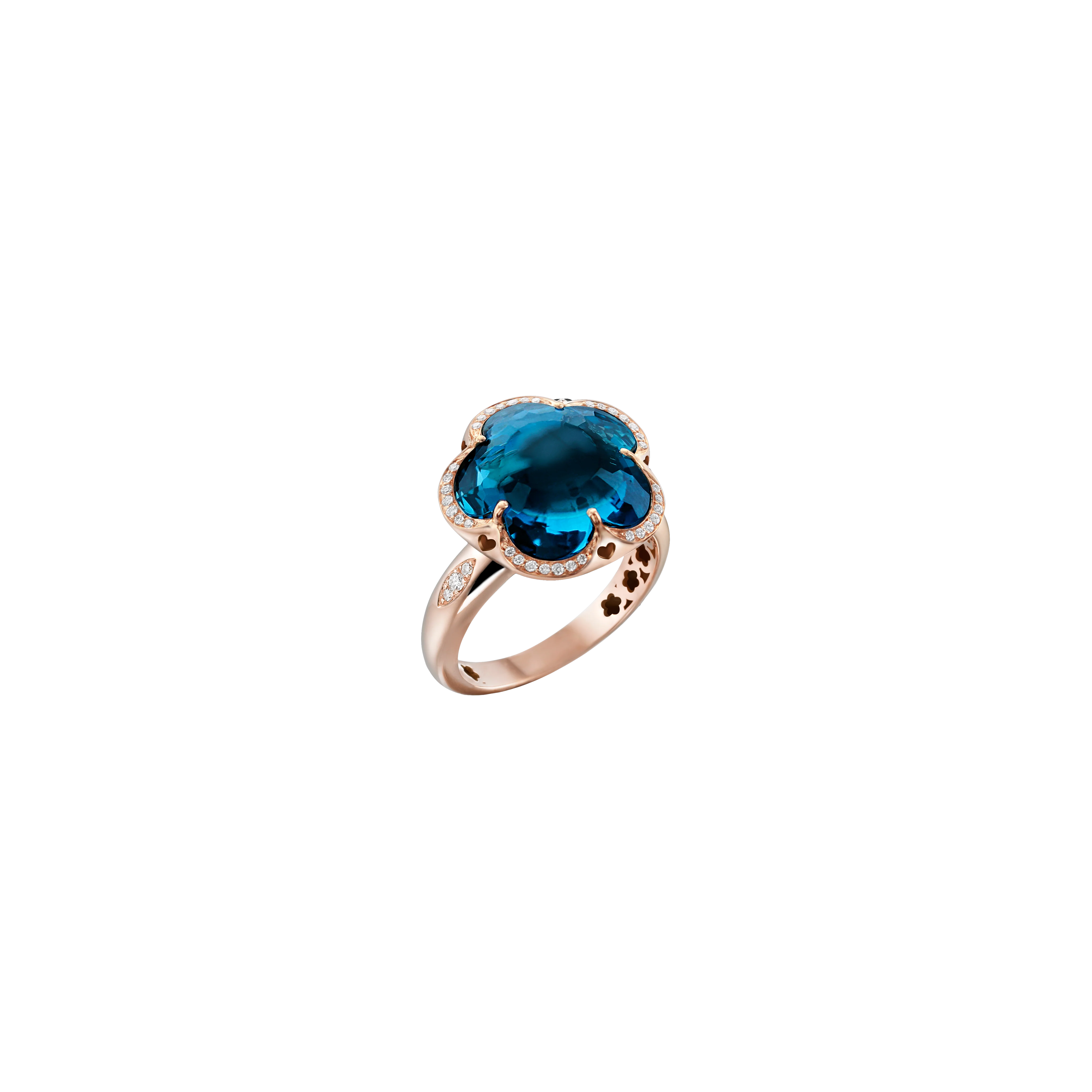 ANELLO BON TON IN ORO ROSA CON TOPAZIO BLU LONDON E DIAMANTI - 15241R