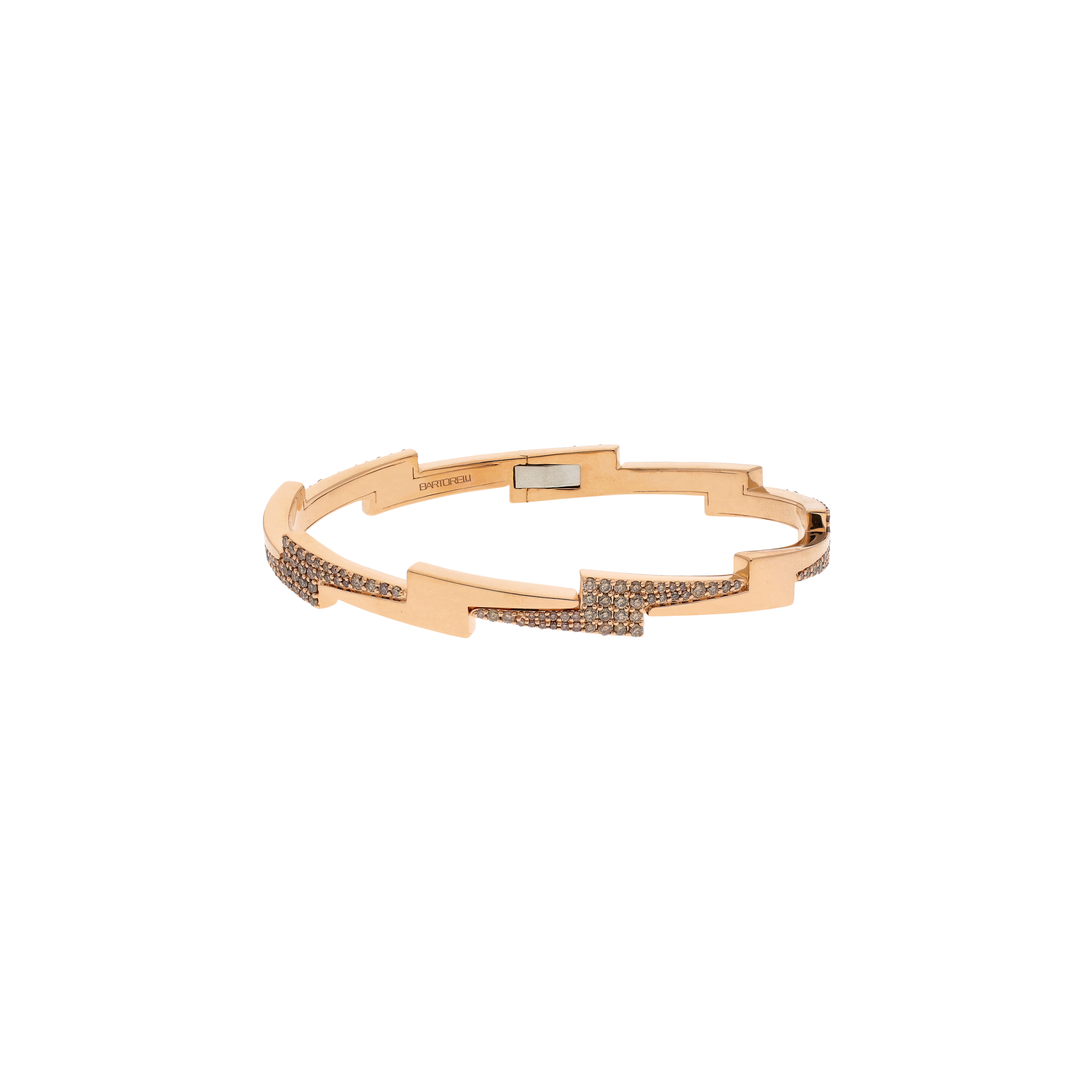 BRACCIALE RIGIDO FULMINE IN ORO ROSA E DEMI-PAVÉ DI DIAMANTI BROWN - VB29825DBP