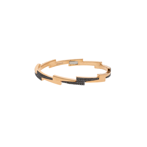 BRACCIALE RIGIDO FULMINE IN ORO ROSA CON DEMI-PAVÉ DI DIAMANTI NERI - VB29825DKP