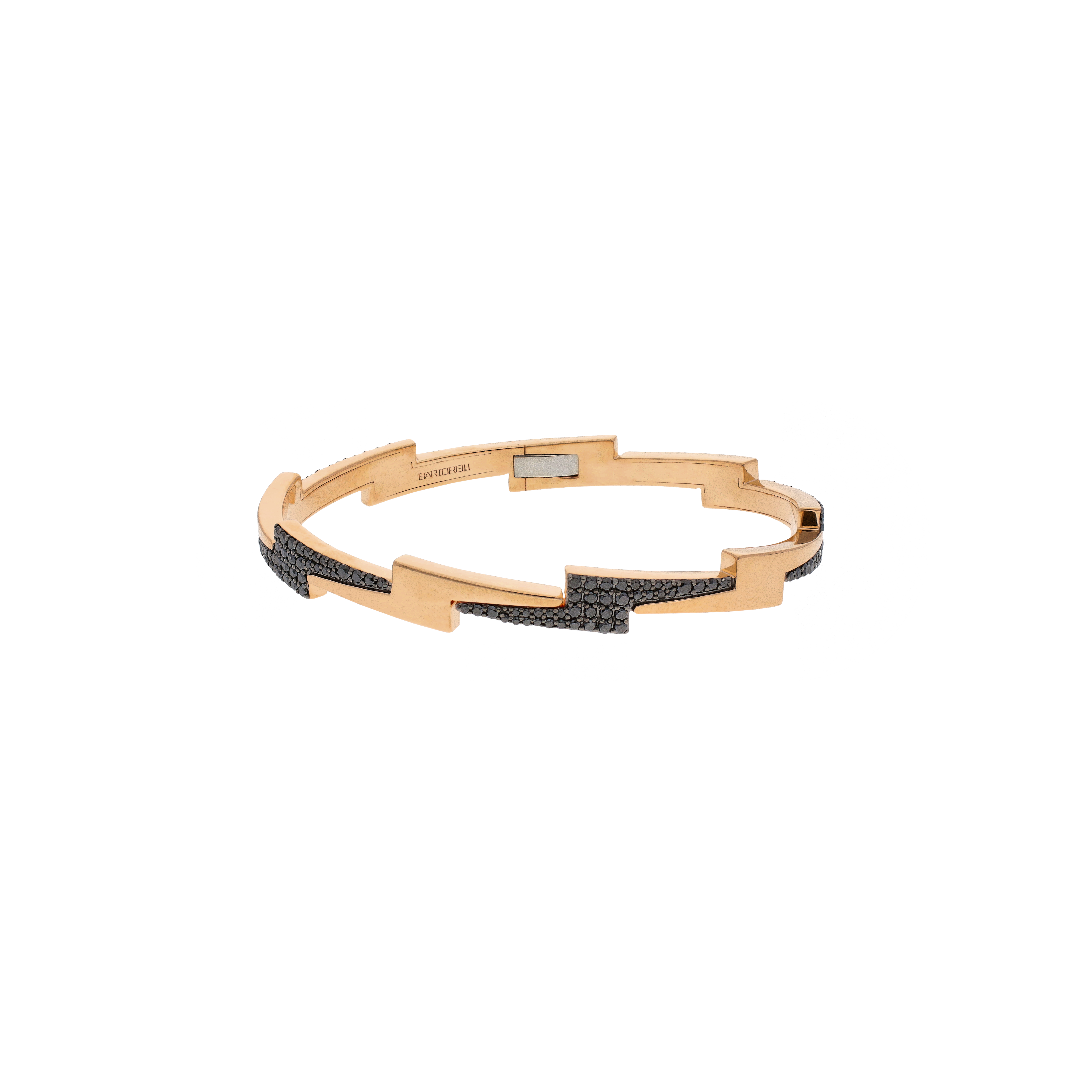 BRACCIALE RIGIDO FULMINE IN ORO ROSA CON DEMI-PAVÉ DI DIAMANTI NERI - VB29825DKP