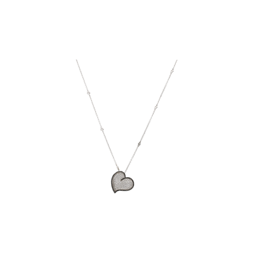 COLLANA IN ORO BIANCO E DIAMANTI CON PENDENTE CUORE IN PAVÉ DI DIAMANTI BIANCHI E BORDO IN DIAMANTI NERI - BACO0060