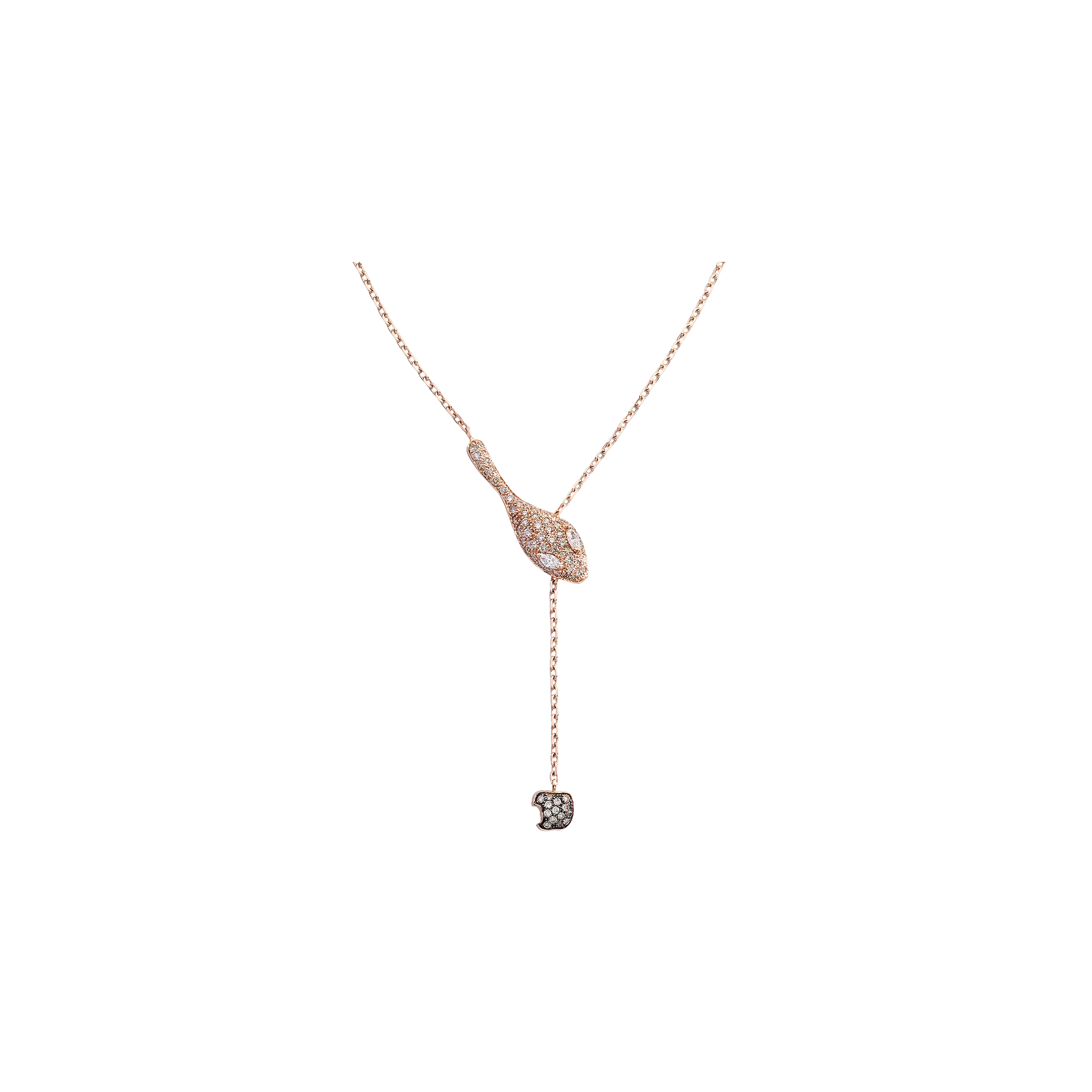 COLLANA MALAFEMMINA IN ORO ROSA CON DIAMANTI BIANCHI E BROWN - DMF00CARNDWDWDI