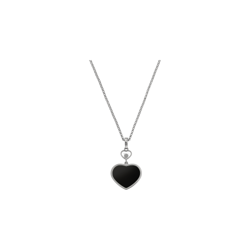 CHOPARD - CIONDOLO HAPPY HEARTS CON CATENA IN ORO BIANCO, DIAMANTE E ONICE - 797482-1201