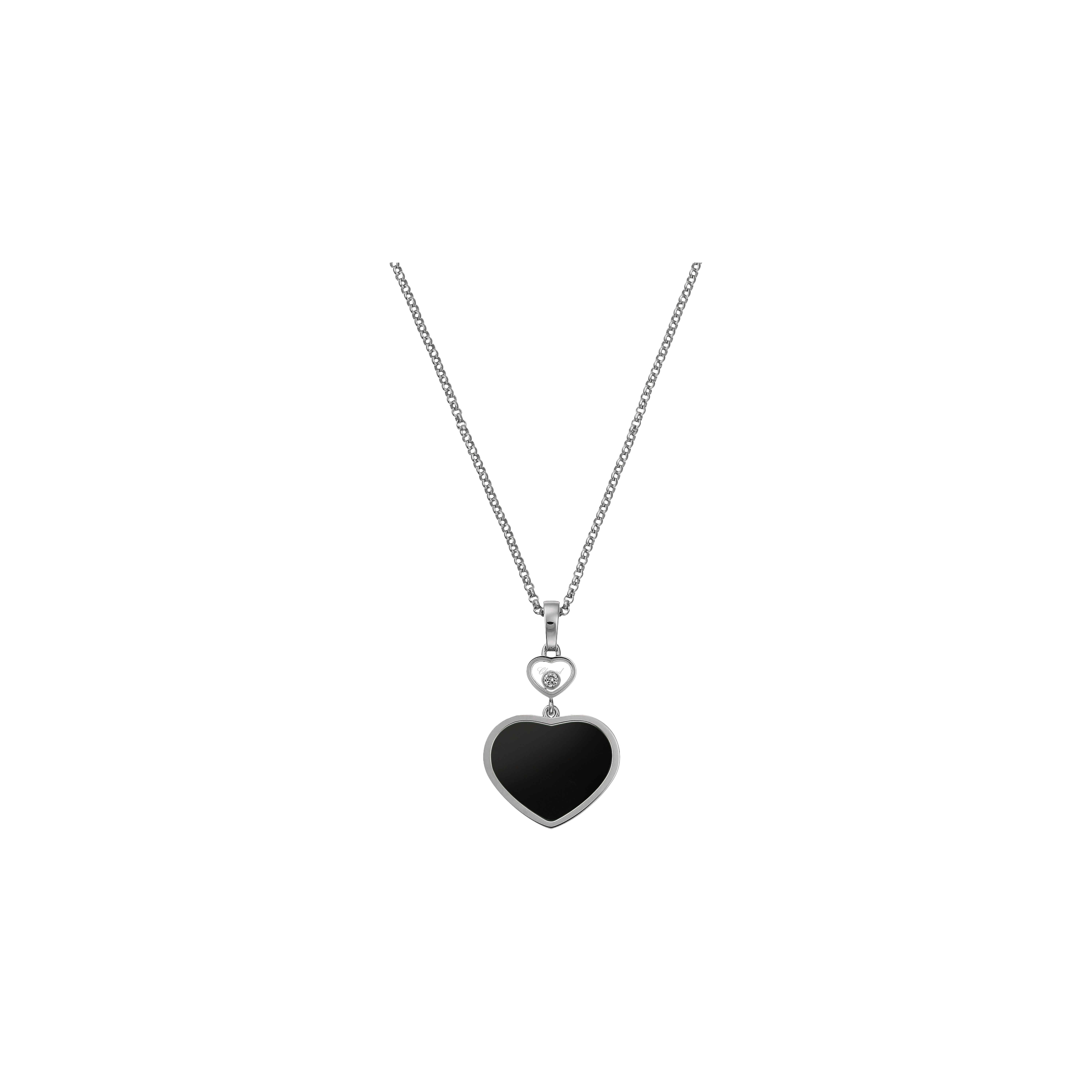 CHOPARD - CIONDOLO HAPPY HEARTS CON CATENA IN ORO BIANCO, DIAMANTE E ONICE - 797482-1201